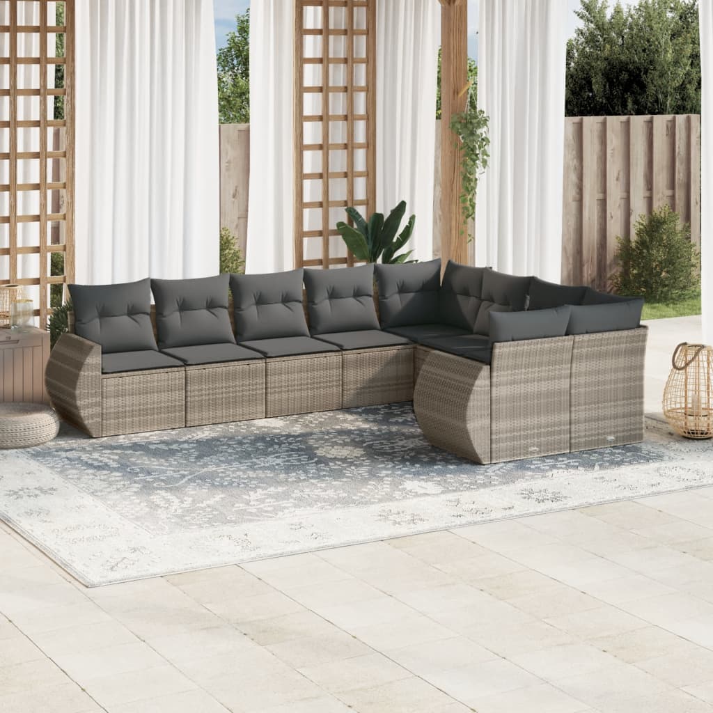 Vetonek Set muebles jardín 9 pzas y cojines ratán sintético gris claro