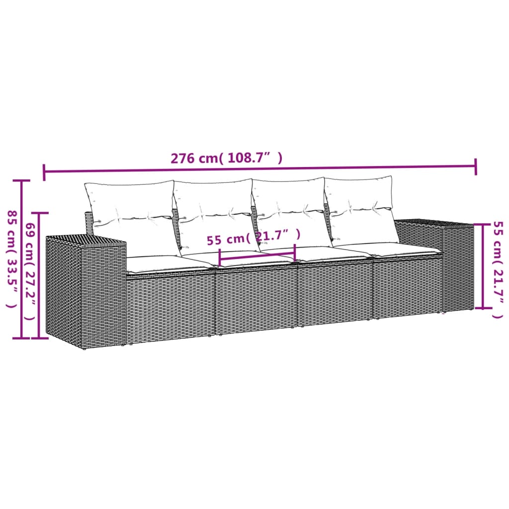 Set de sofás de jardín 4 pzas y cojines ratán sintético gris - Vetonek