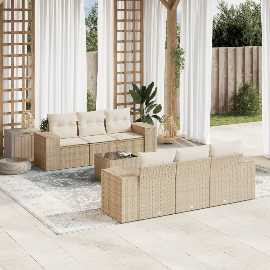 Vetonek Set sofás de jardín 7 piezas y cojines ratán sintético beige