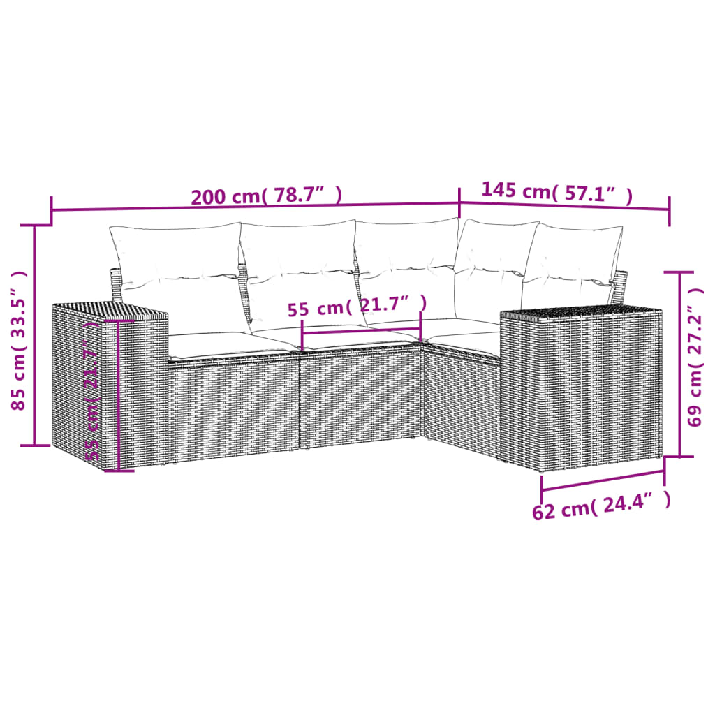 4 PCS Sofas de jardin Ensemble et coussins de rotin synthétique gris