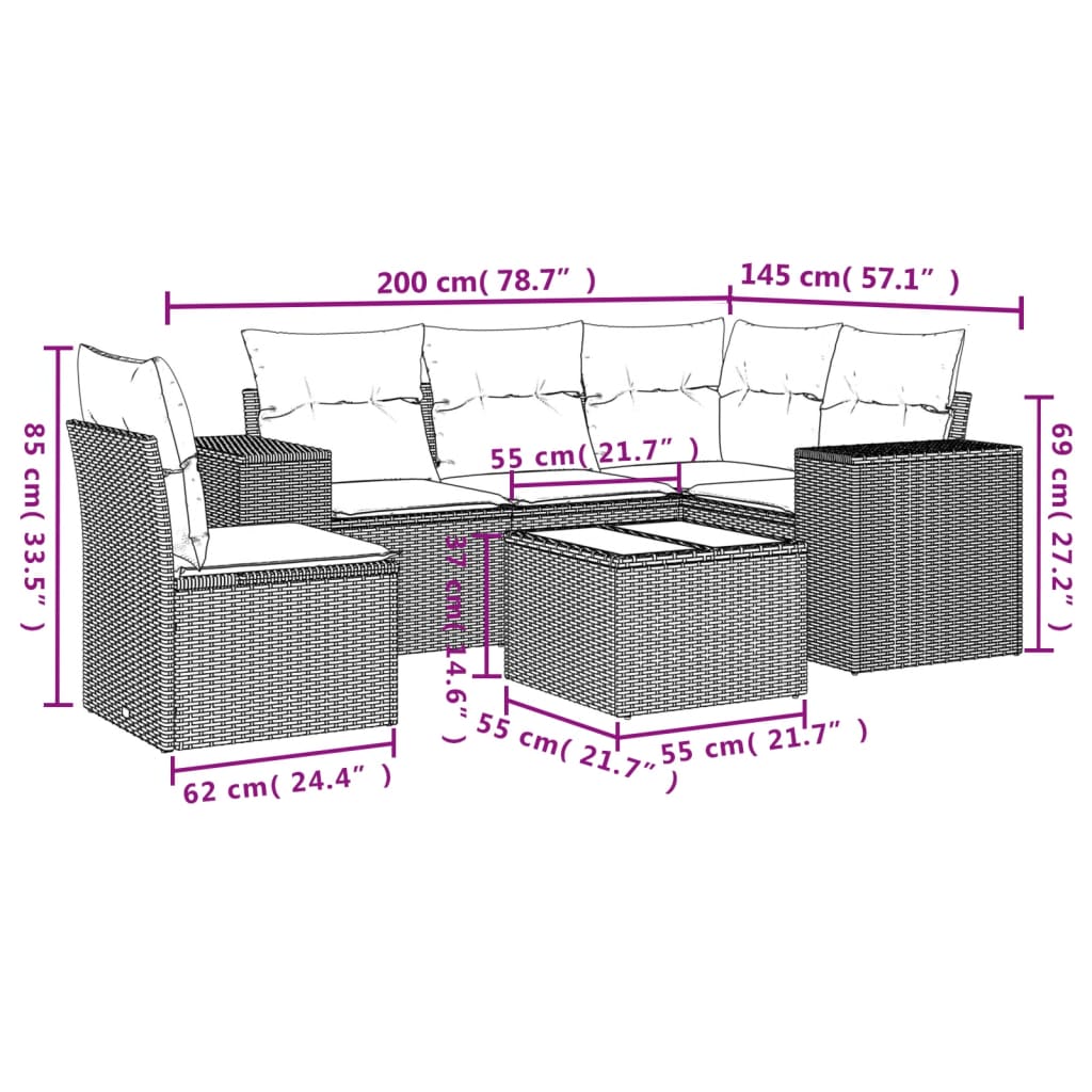 Jeu de canapés de jardin avec 6 pcs synthétiques coussins beige