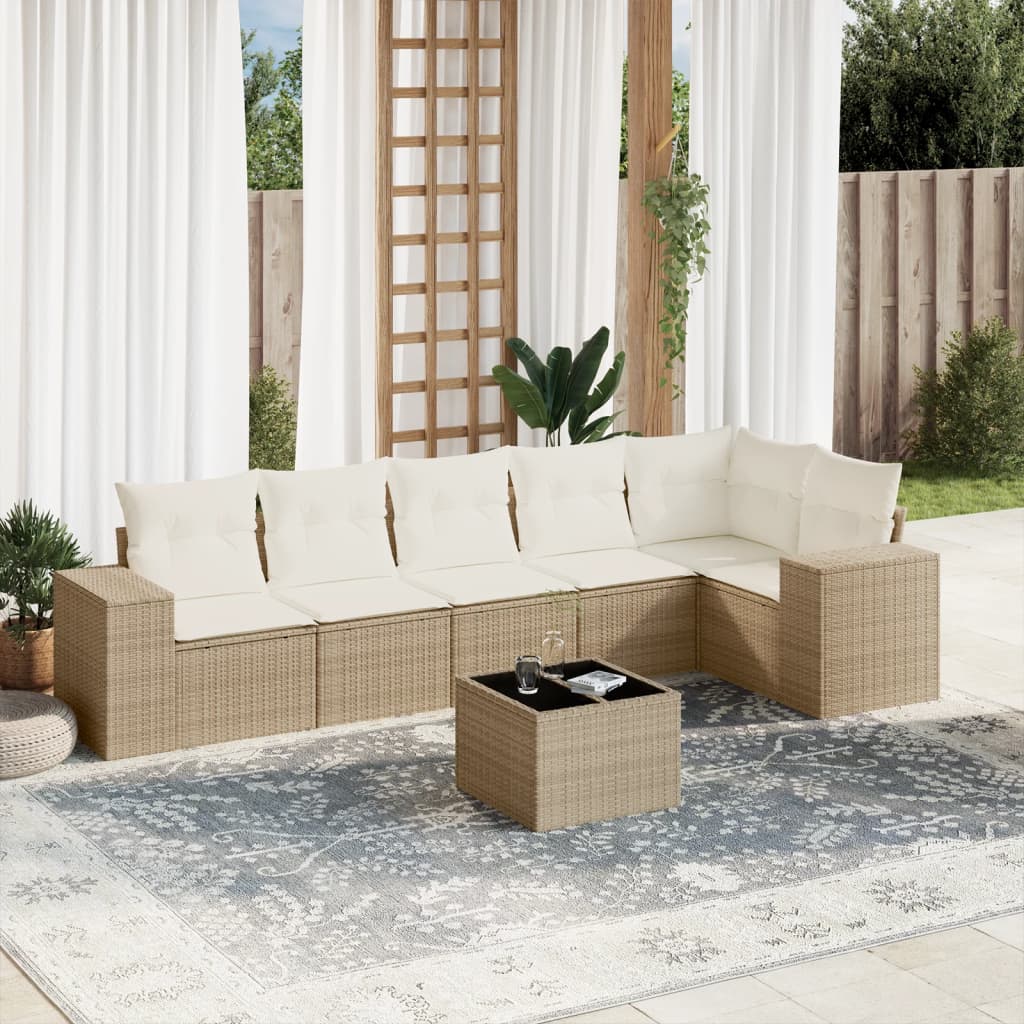 Vetonek Set sofás de jardín 7 piezas y cojines ratán sintético beige