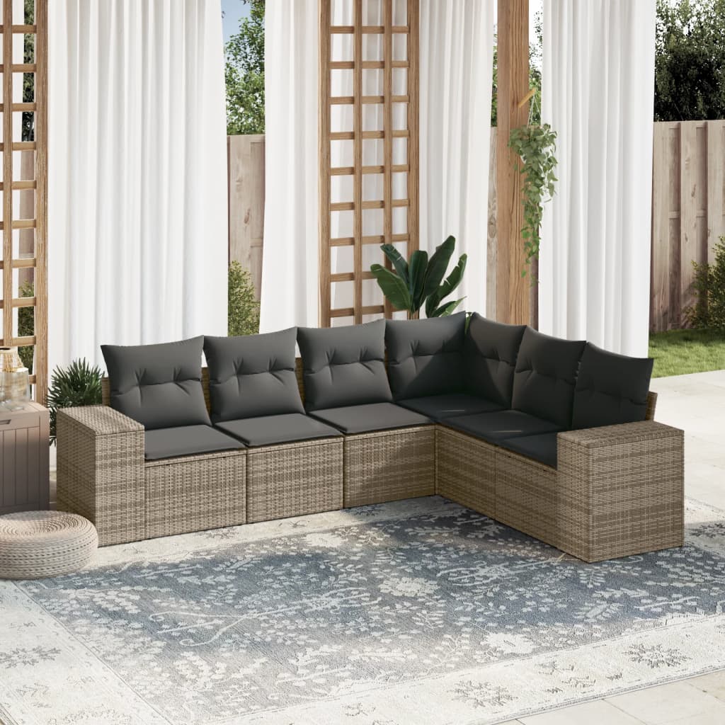 Vetonek Set de muebles de jardín 6 pzas y cojines ratán sintético gris