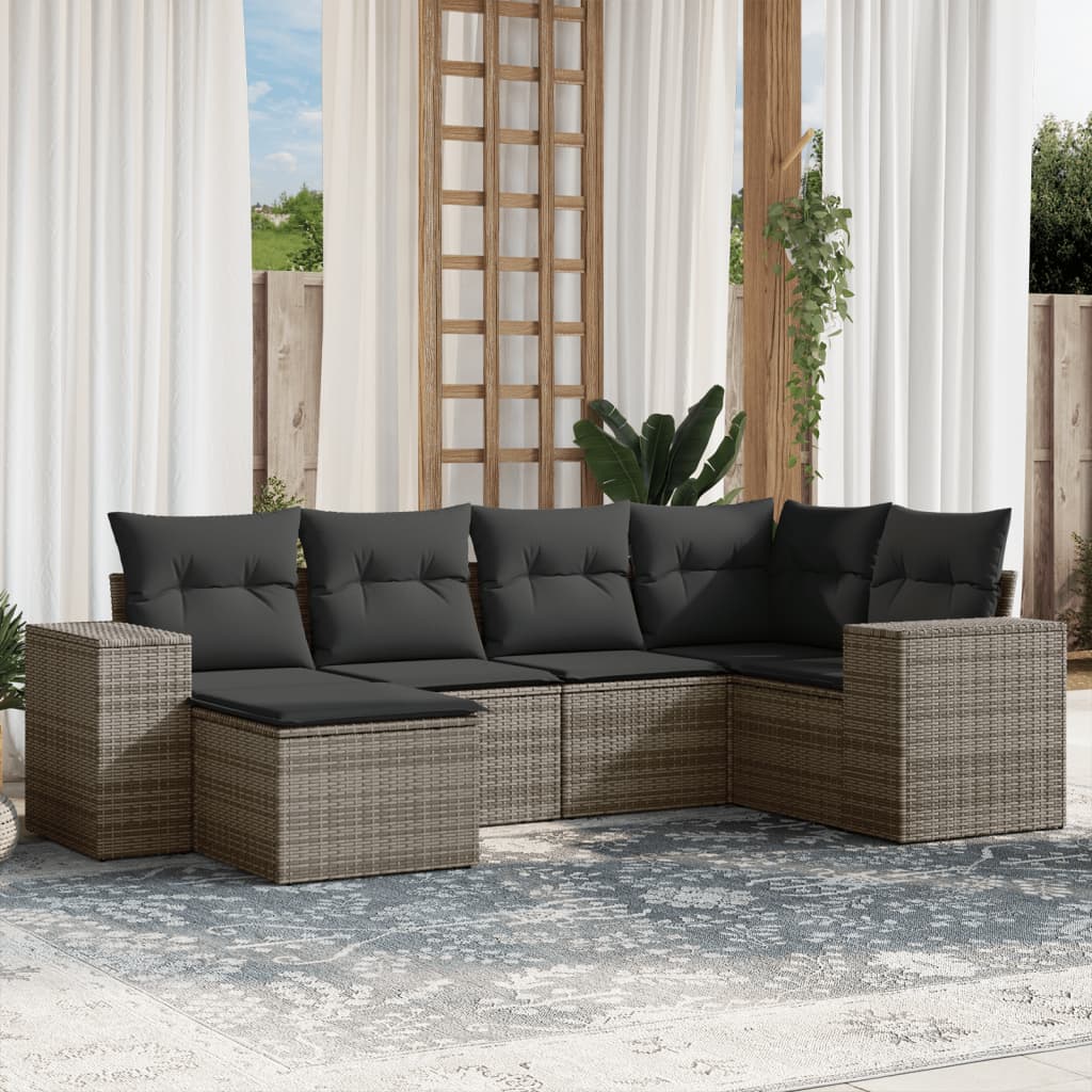 Vetonek Set de muebles de jardín 6 pzas y cojines ratán sintético gris