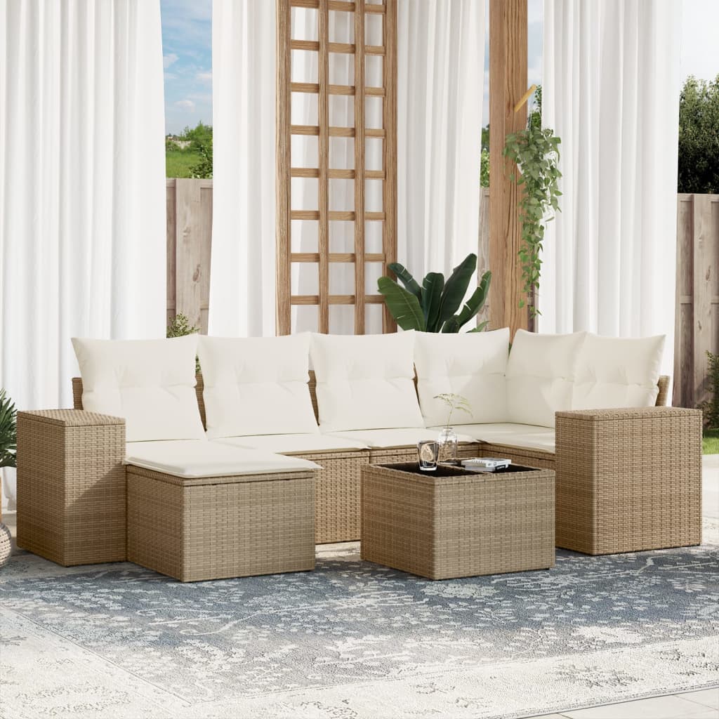 Vetonek Set sofás de jardín 7 piezas y cojines ratán sintético beige