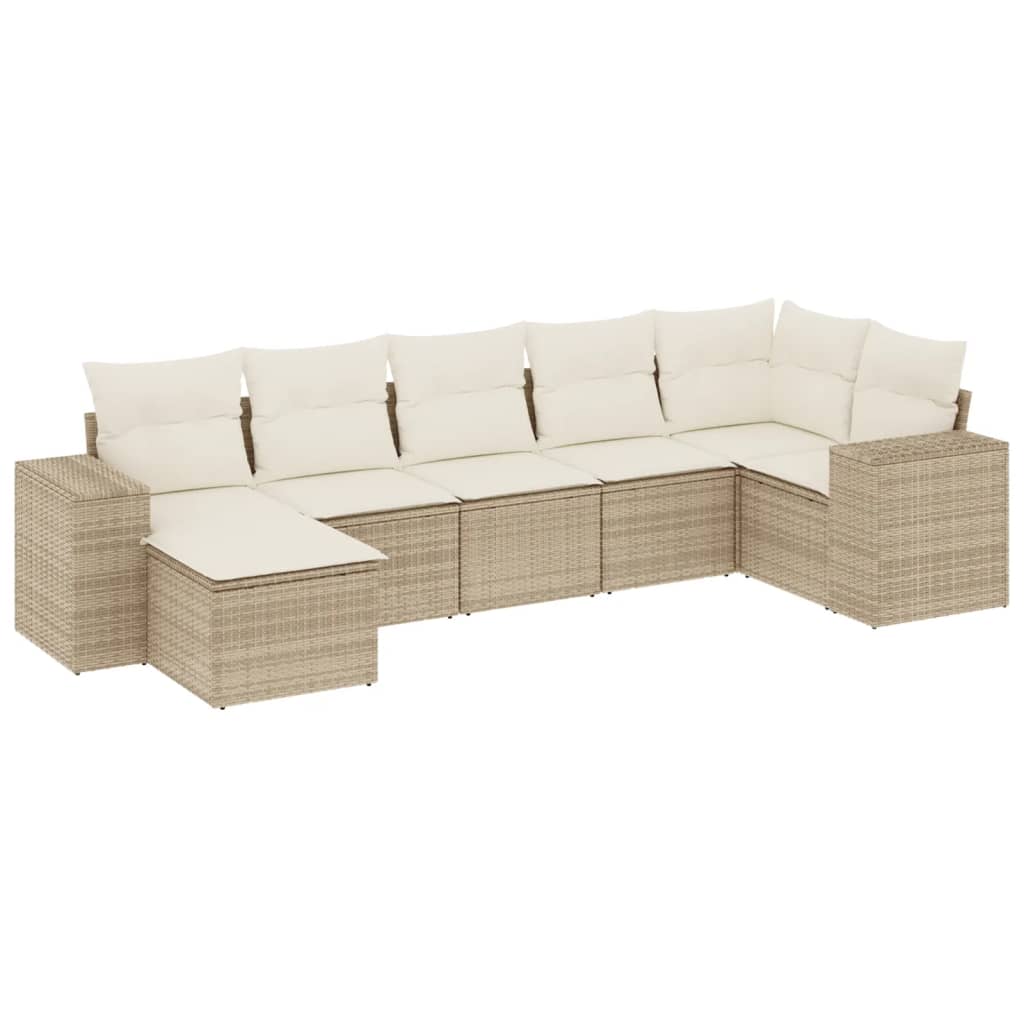 Set sofás de jardín 7 piezas y cojines ratán sintético beige