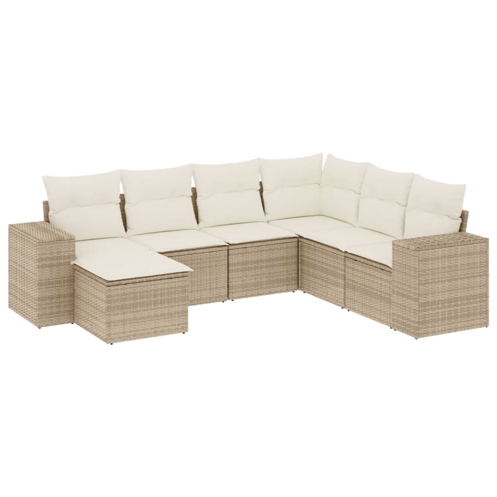 Set sofás de jardín 7 piezas y cojines ratán sintético beige - Vetonek