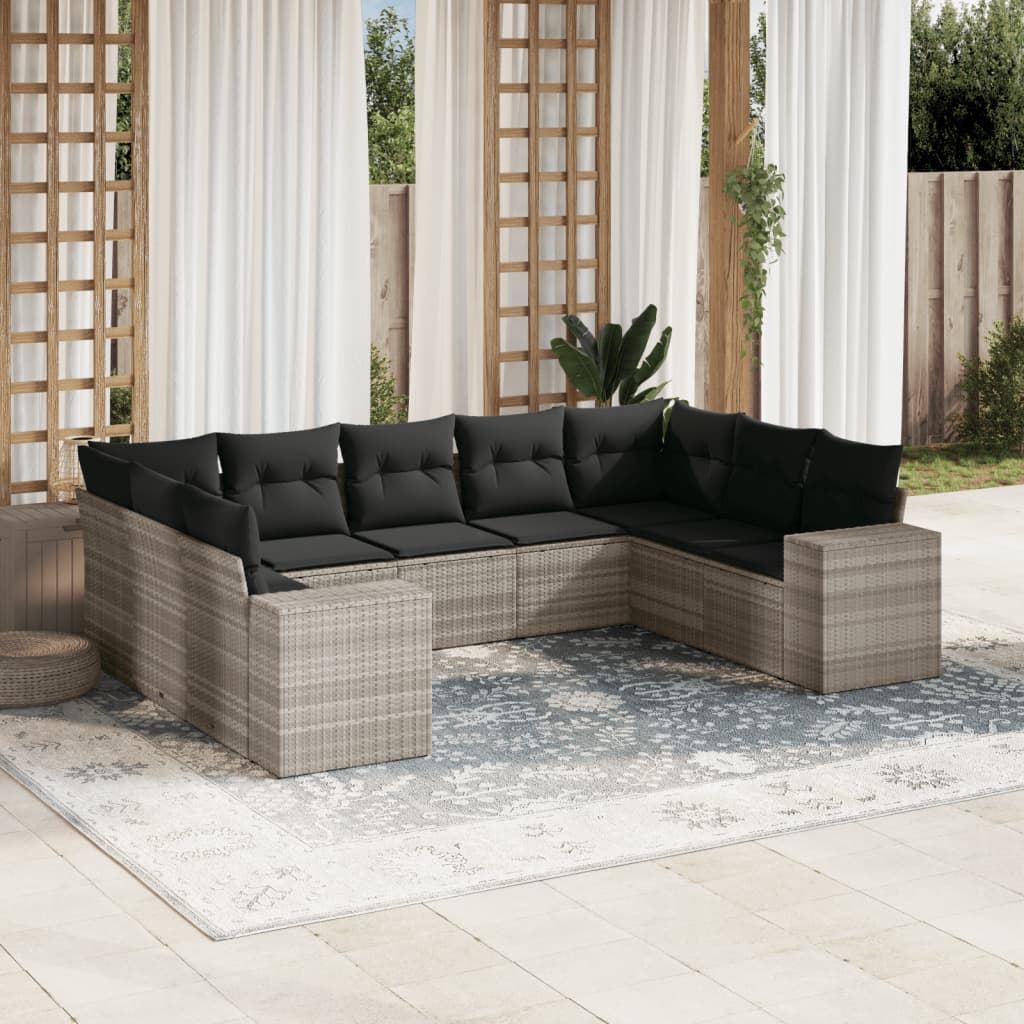 Vetonek Set muebles jardín 9 pzas y cojines ratán sintético gris claro