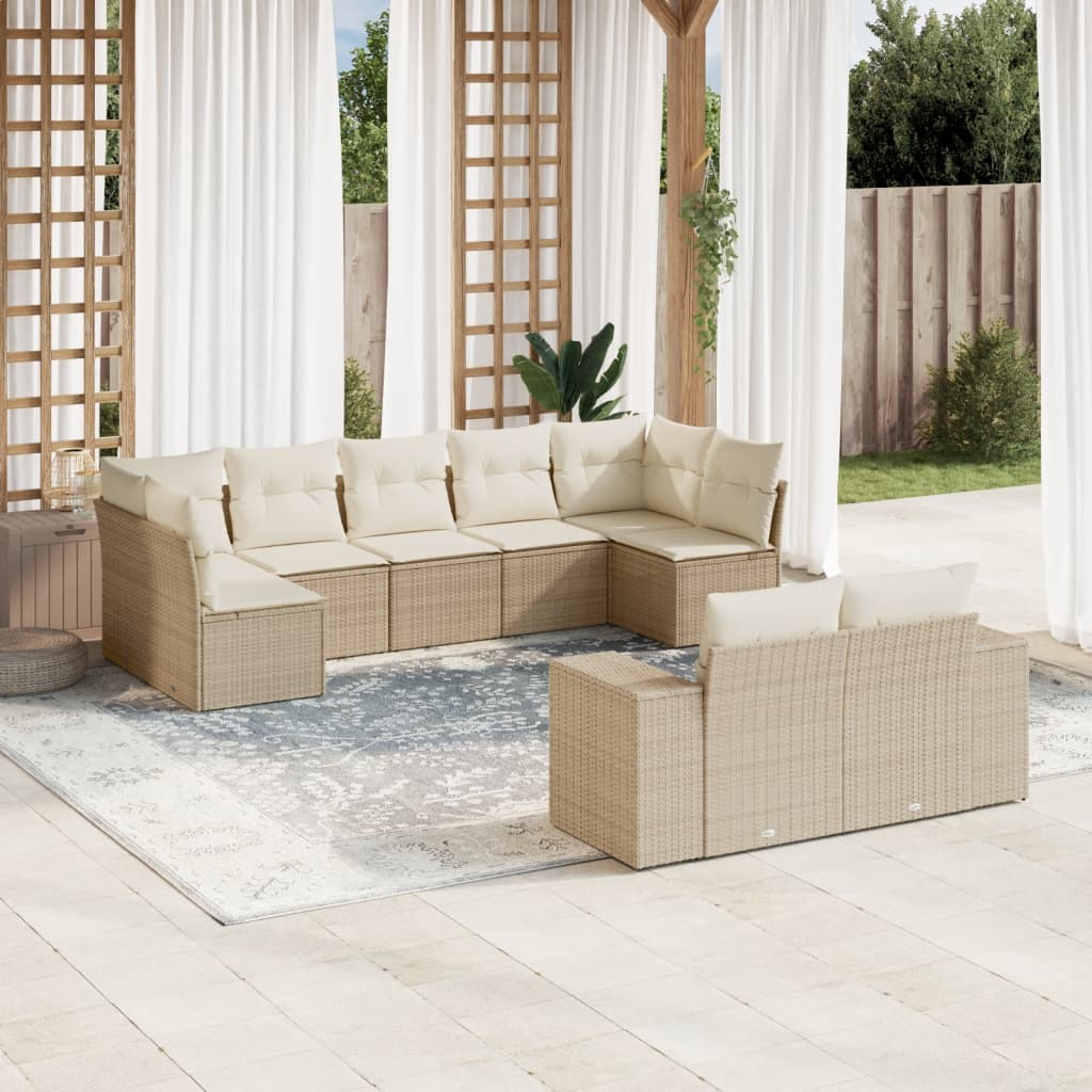 Vetonek Set de sofás de jardín 9 pzas con cojines ratán sintético beige