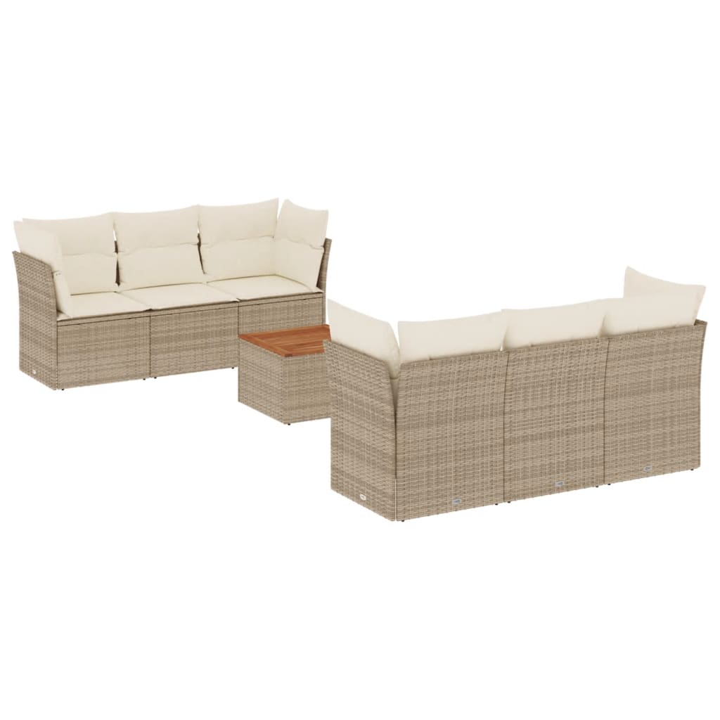 Set sofás de jardín 7 piezas y cojines ratán sintético beige