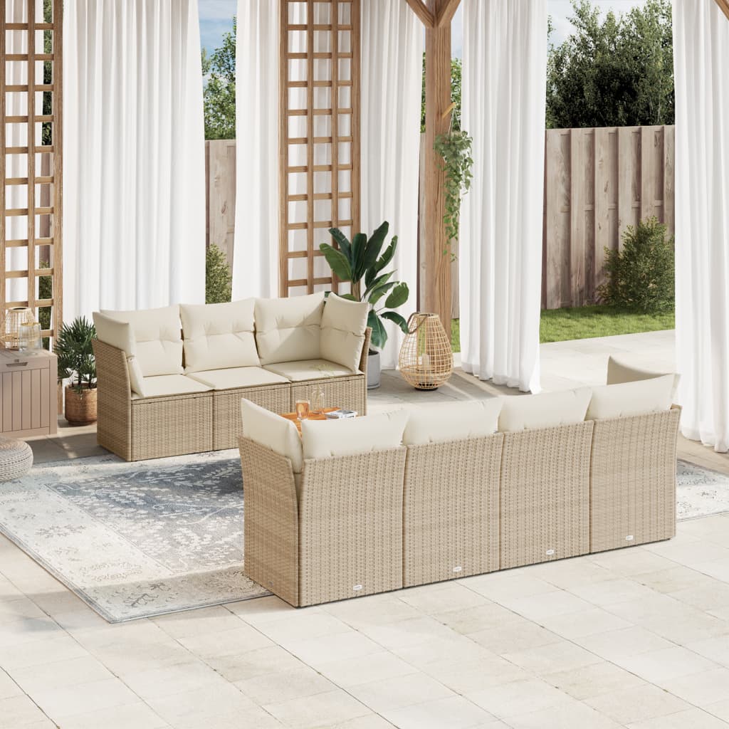 Vetonek Set de sofás de jardín y cojines 8 piezas ratán sintético beige