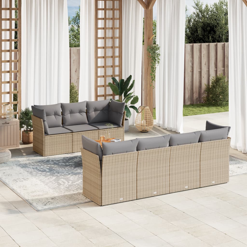 Vetonek Set de sofás de jardín y cojines 8 pzas ratán PE beige mezcla