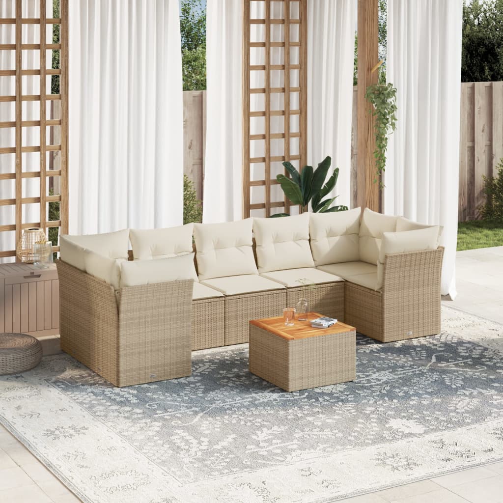 Vetonek Set de sofás de jardín y cojines 8 piezas ratán sintético beige