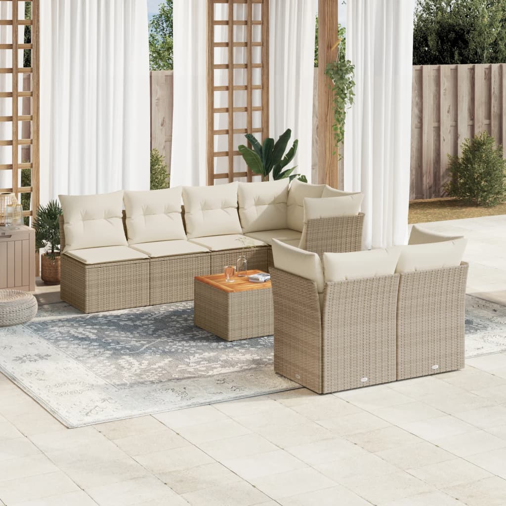 Vetonek Set de sofás de jardín y cojines 8 piezas ratán sintético beige