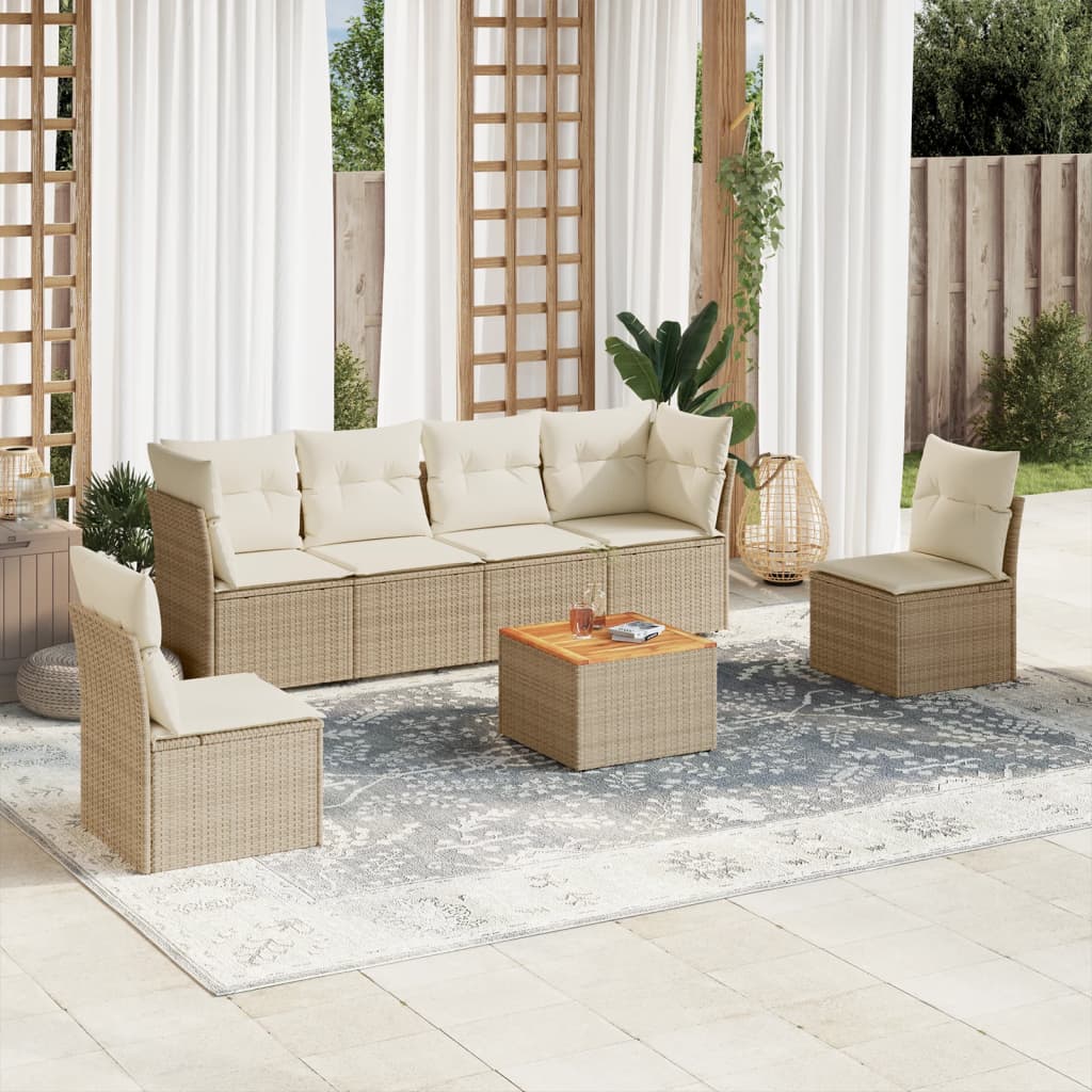 Vetonek Set sofás de jardín 7 piezas y cojines ratán sintético beige