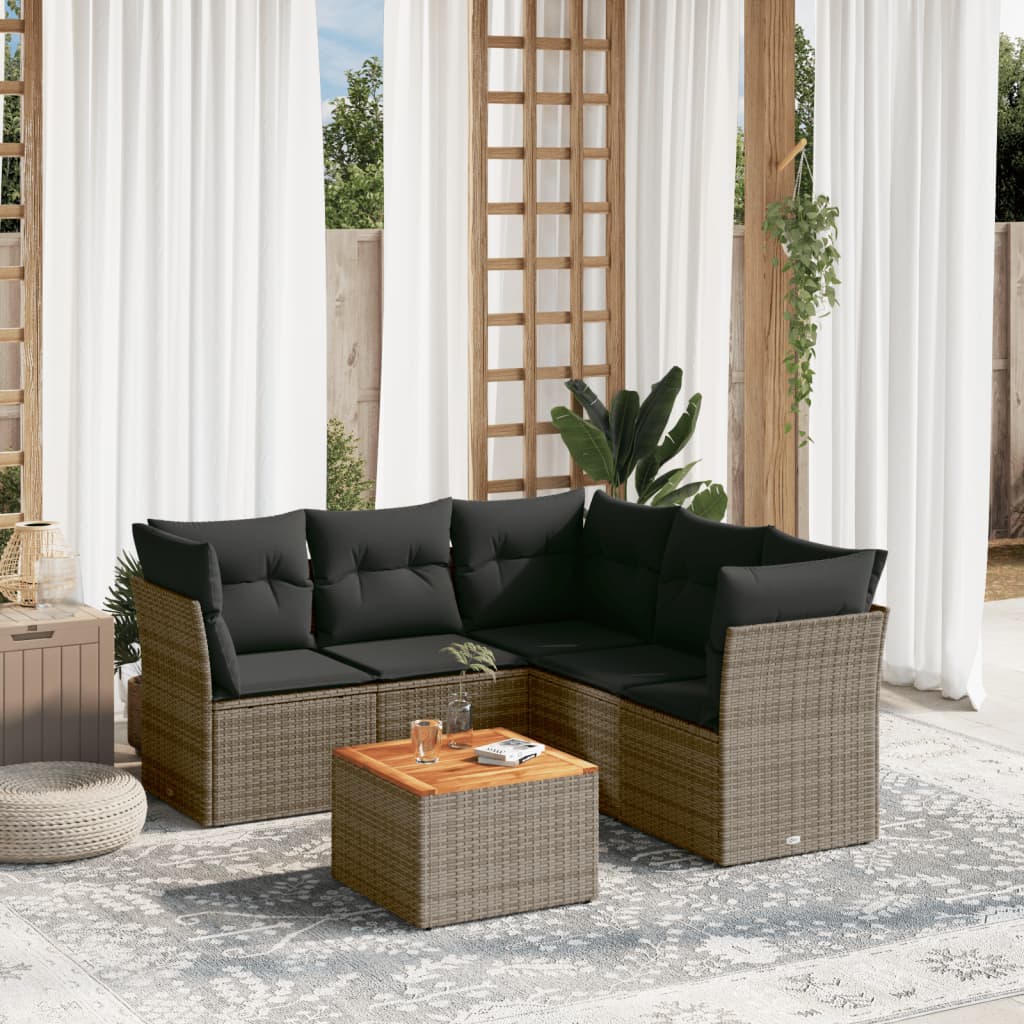 Vetonek Set de muebles de jardín 6 pzas y cojines ratán sintético gris