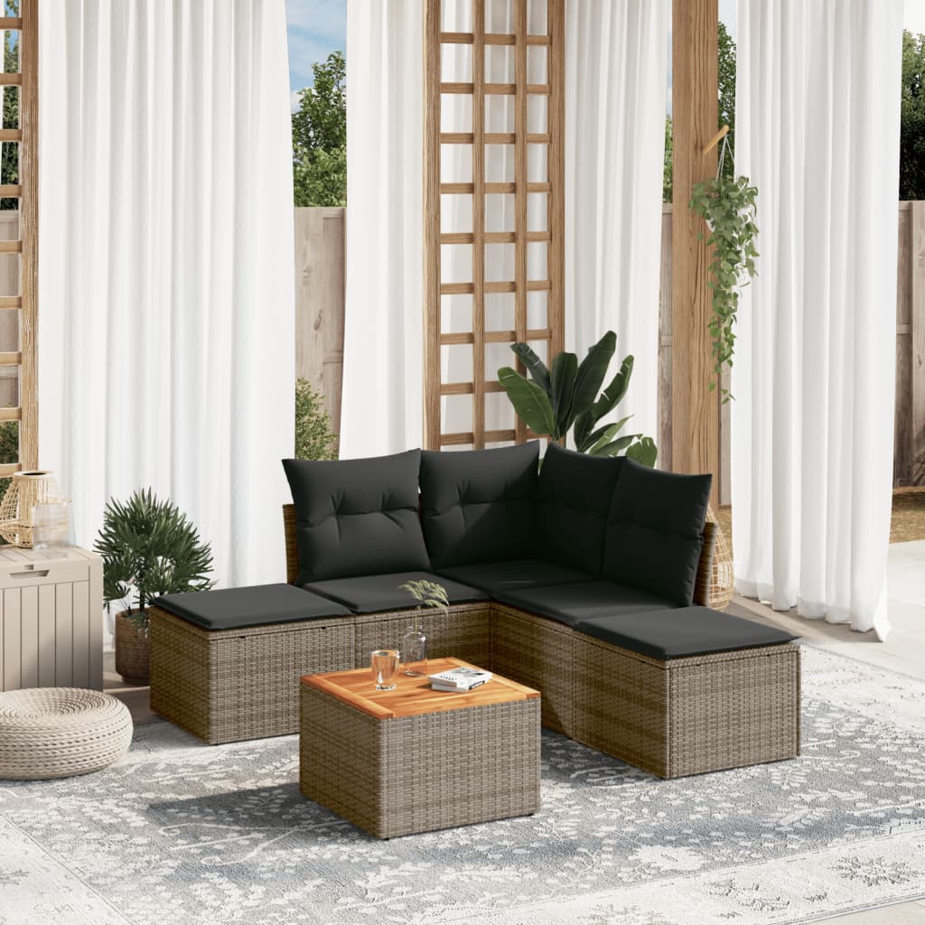 Vetonek Set de muebles de jardín 6 pzas y cojines ratán sintético gris