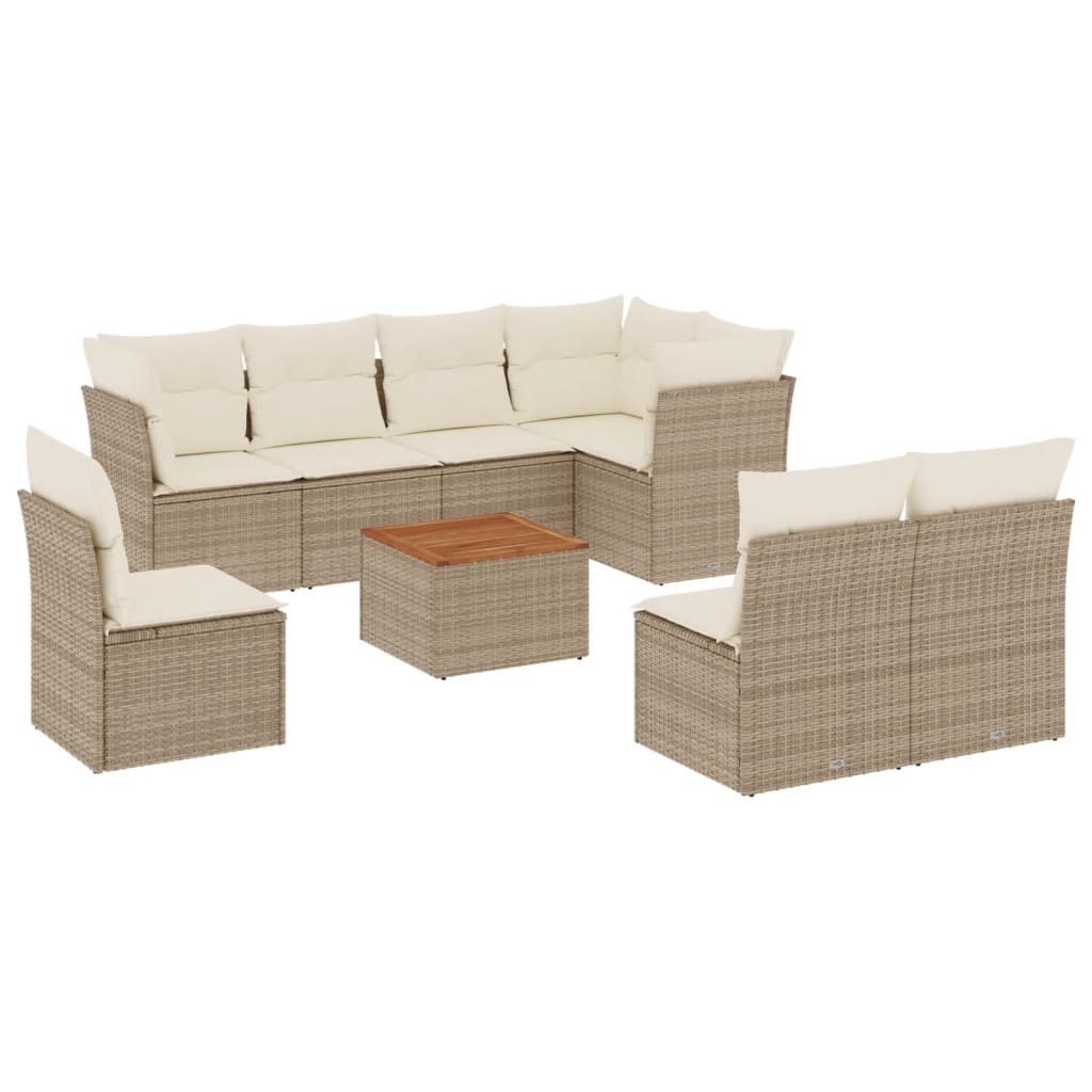 Set de sofás de jardín 9 pzas con cojines ratán sintético beige - Vetonek