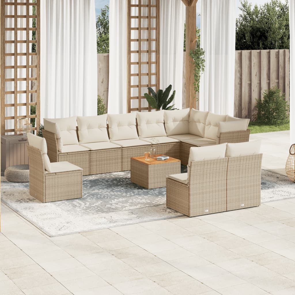 Vetonek Set de sofás de jardín 11pzas con cojines ratán sintético beige