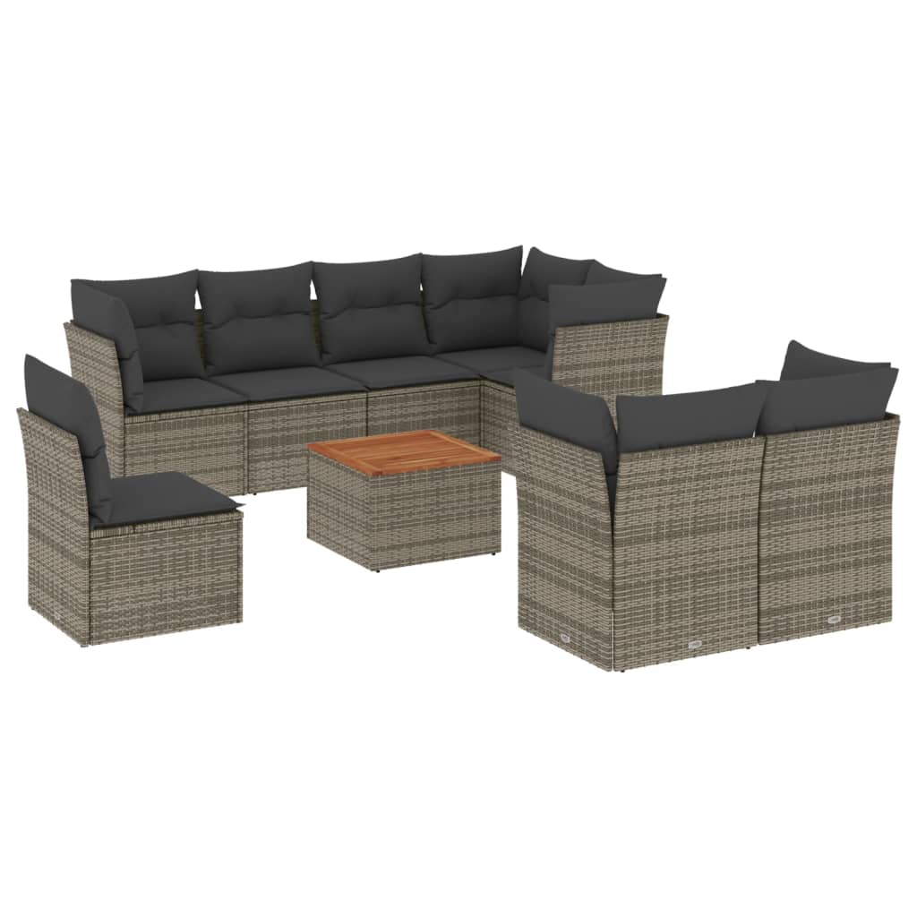 Garden furniture set and gray synthetic rattan cushions