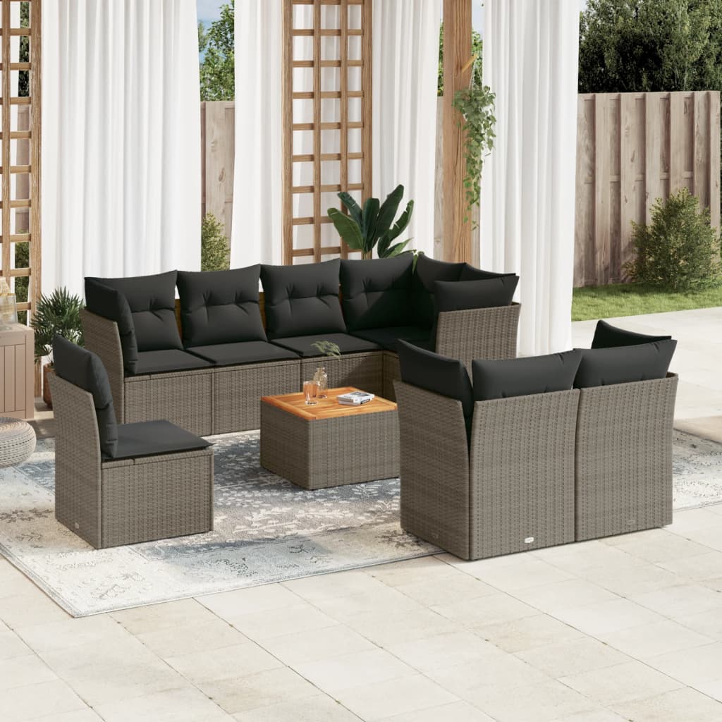 Garden furniture set and gray synthetic rattan cushions