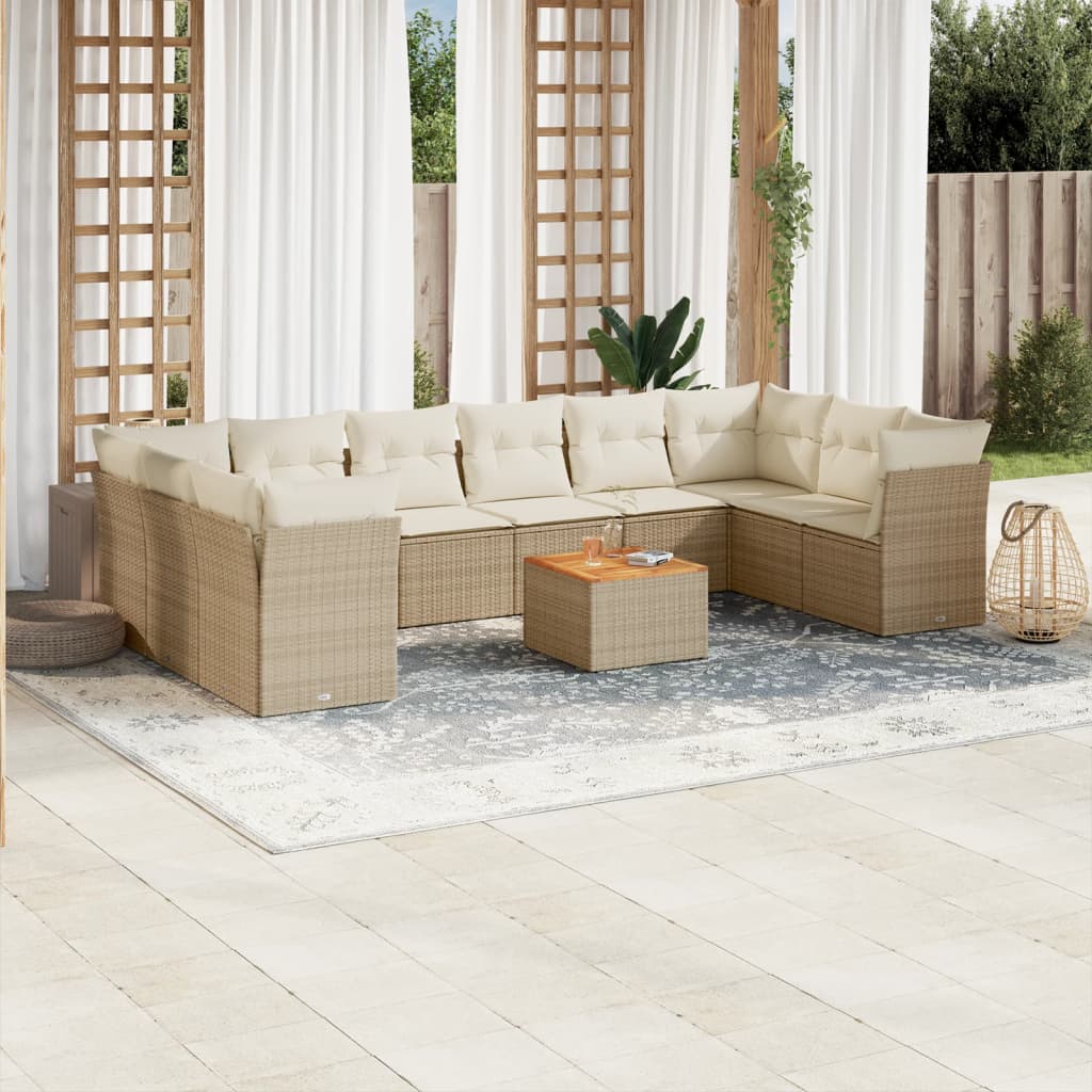 Vetonek Set de sofás de jardín 11pzas con cojines ratán sintético beige