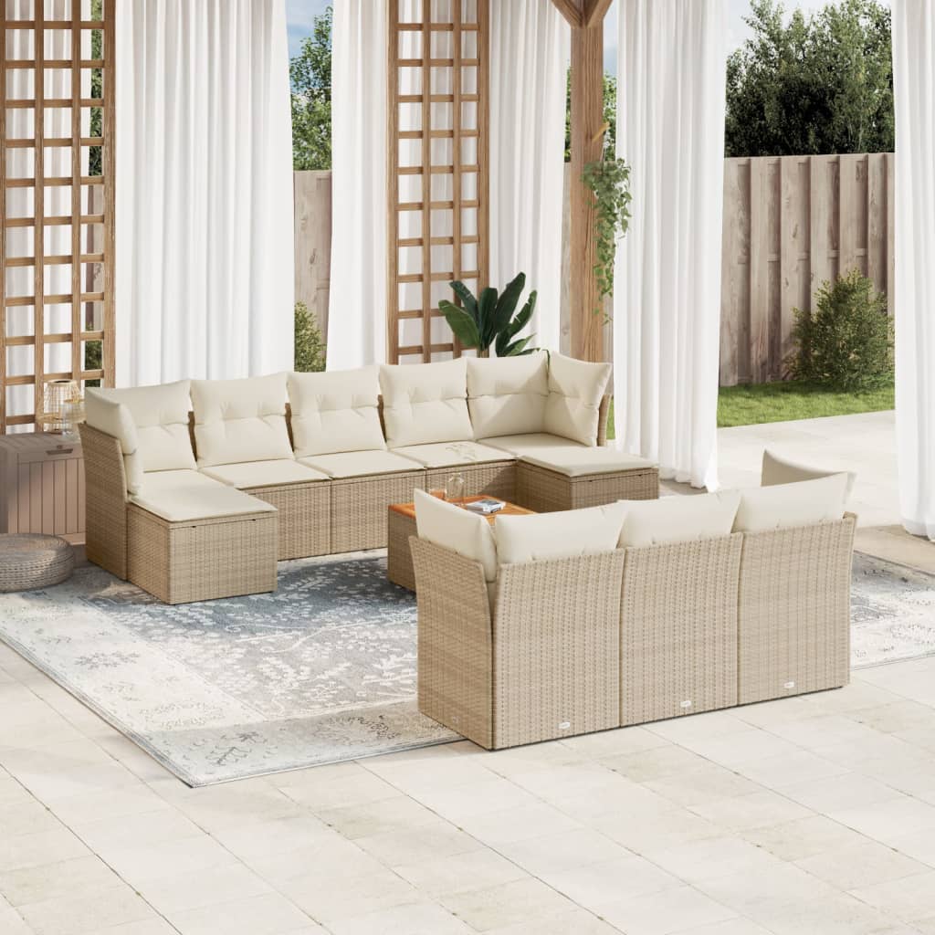 Vetonek Set de sofás de jardín 11pzas con cojines ratán sintético beige