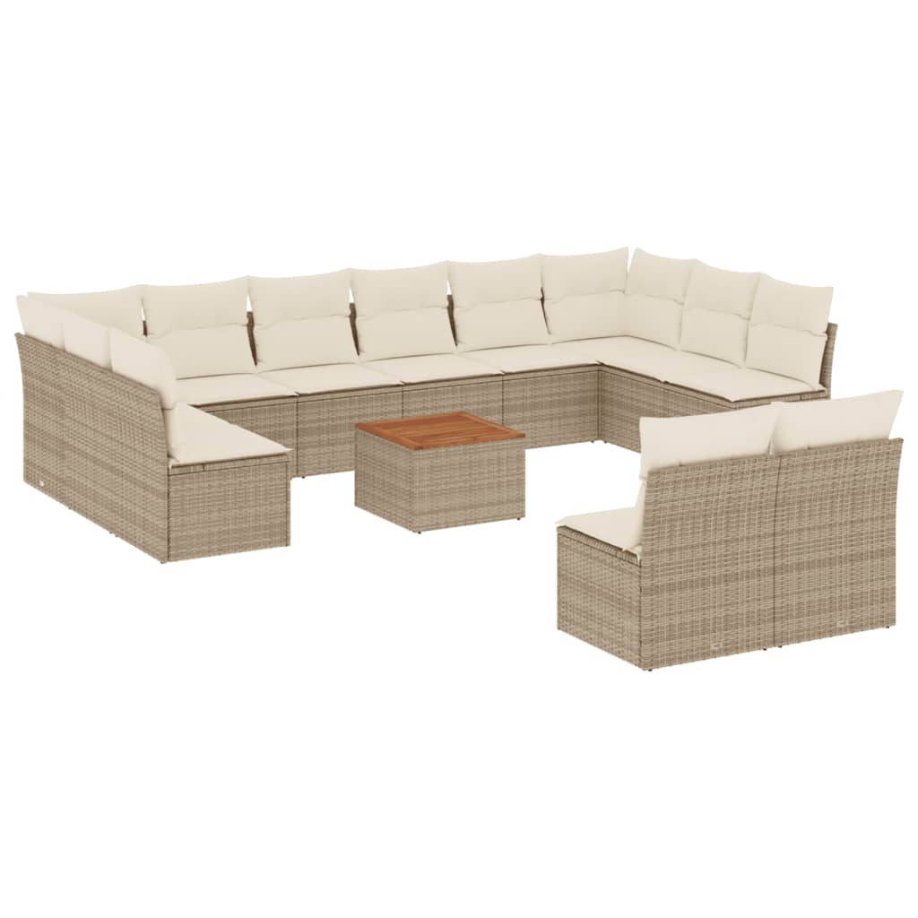 Set sofás de jardín con cojines 13 pzas ratán sintético beige