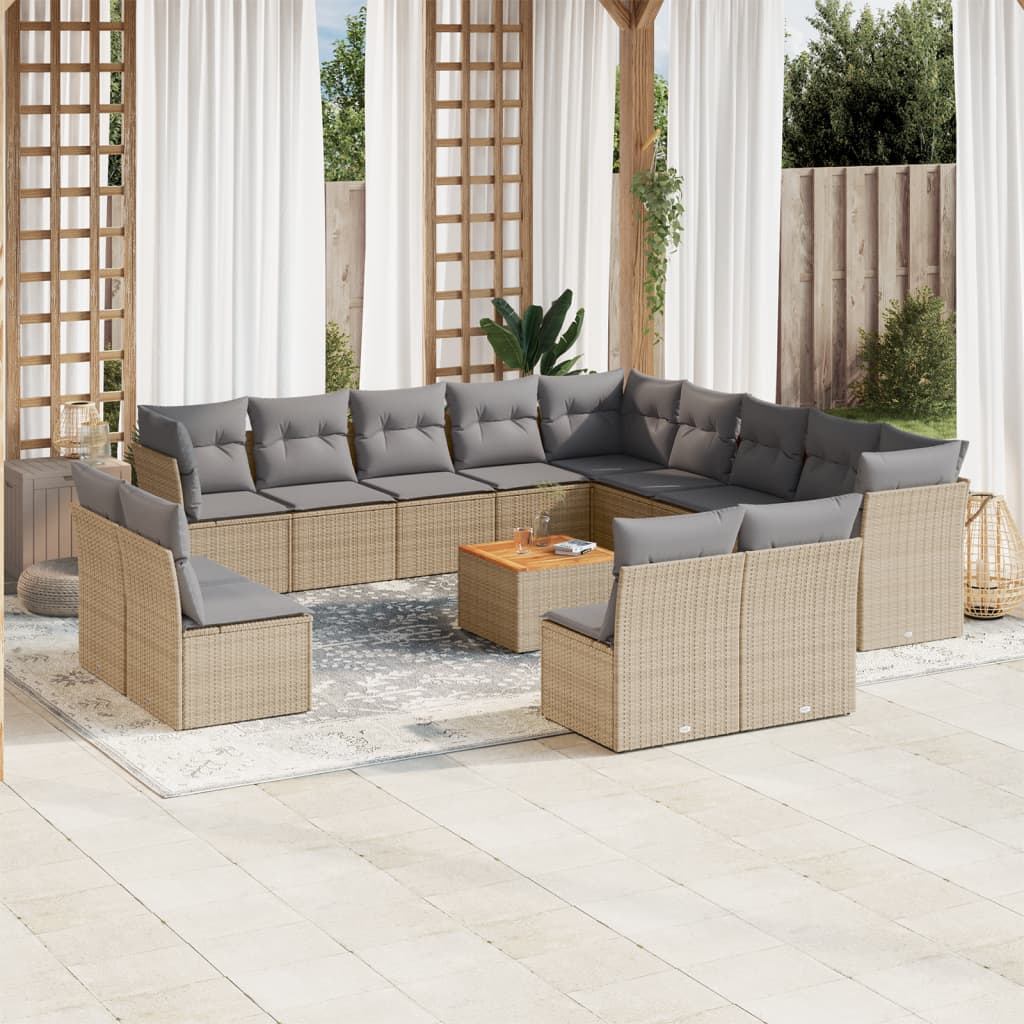 Vetonek Set sofás jardín 14 pzas y cojines ratán sintético beige mezcla