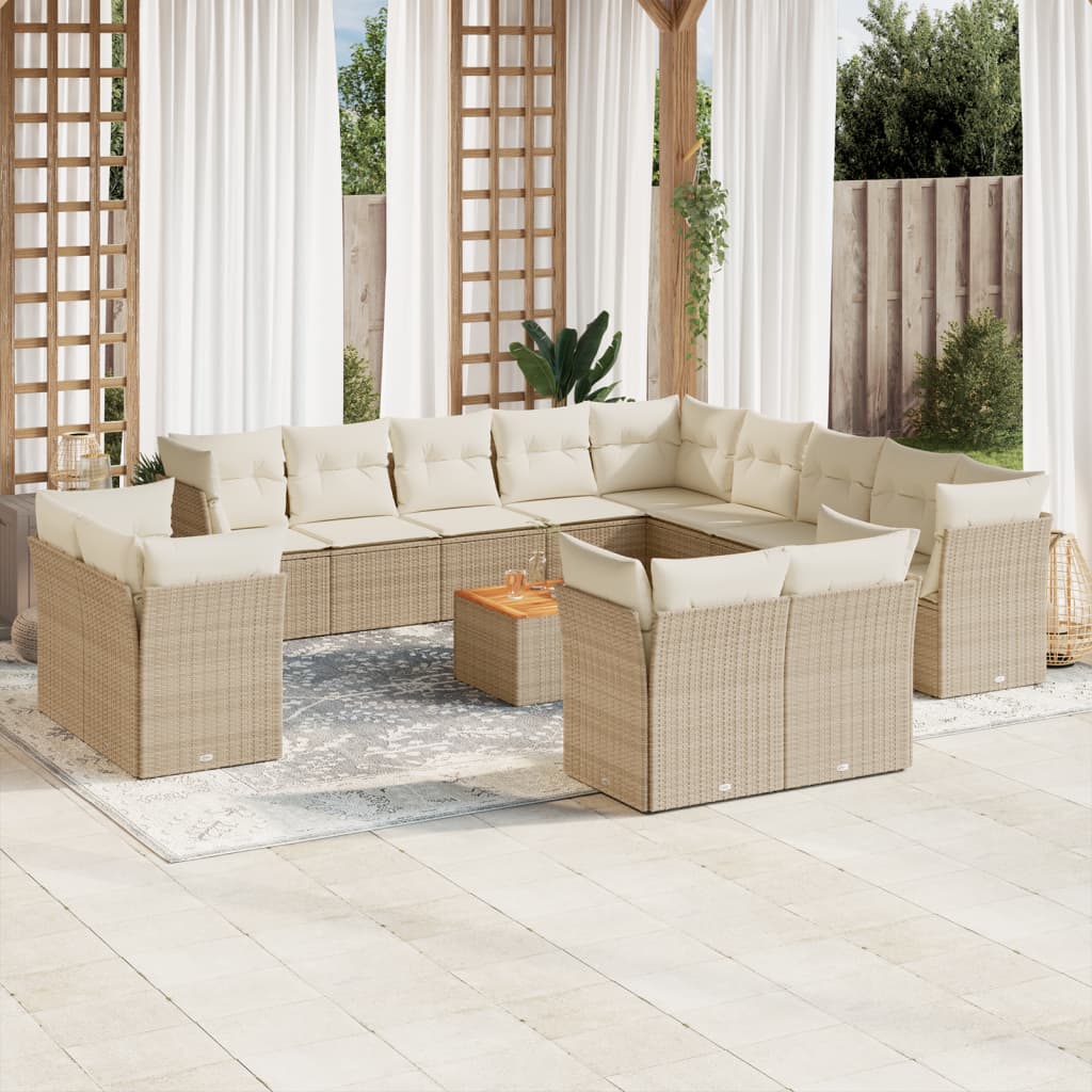 Vetonek Set sofás de jardín 14 pzas con cojines ratán sintético beige