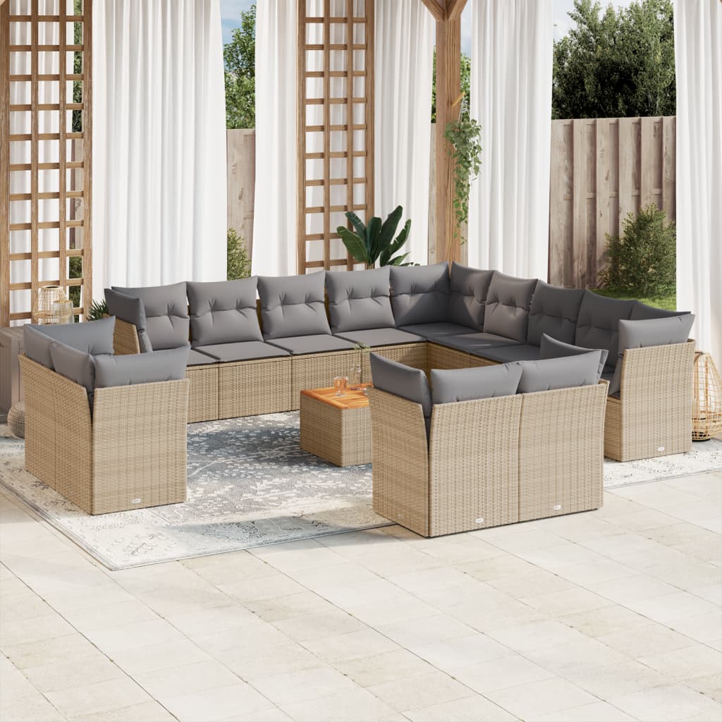 Vetonek Set sofás jardín 14 pzas y cojines ratán sintético beige mezcla