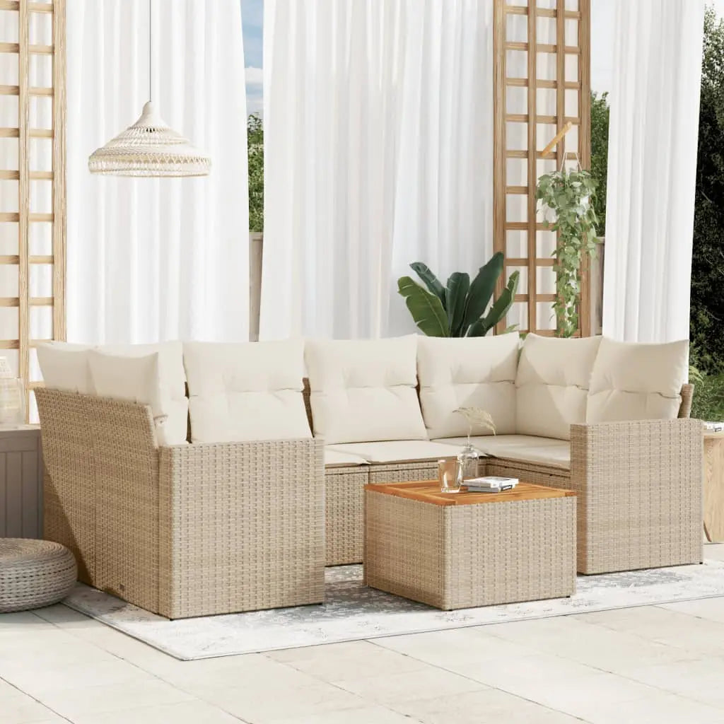 Vetonek Set sofás de jardín 7 piezas y cojines ratán sintético beige