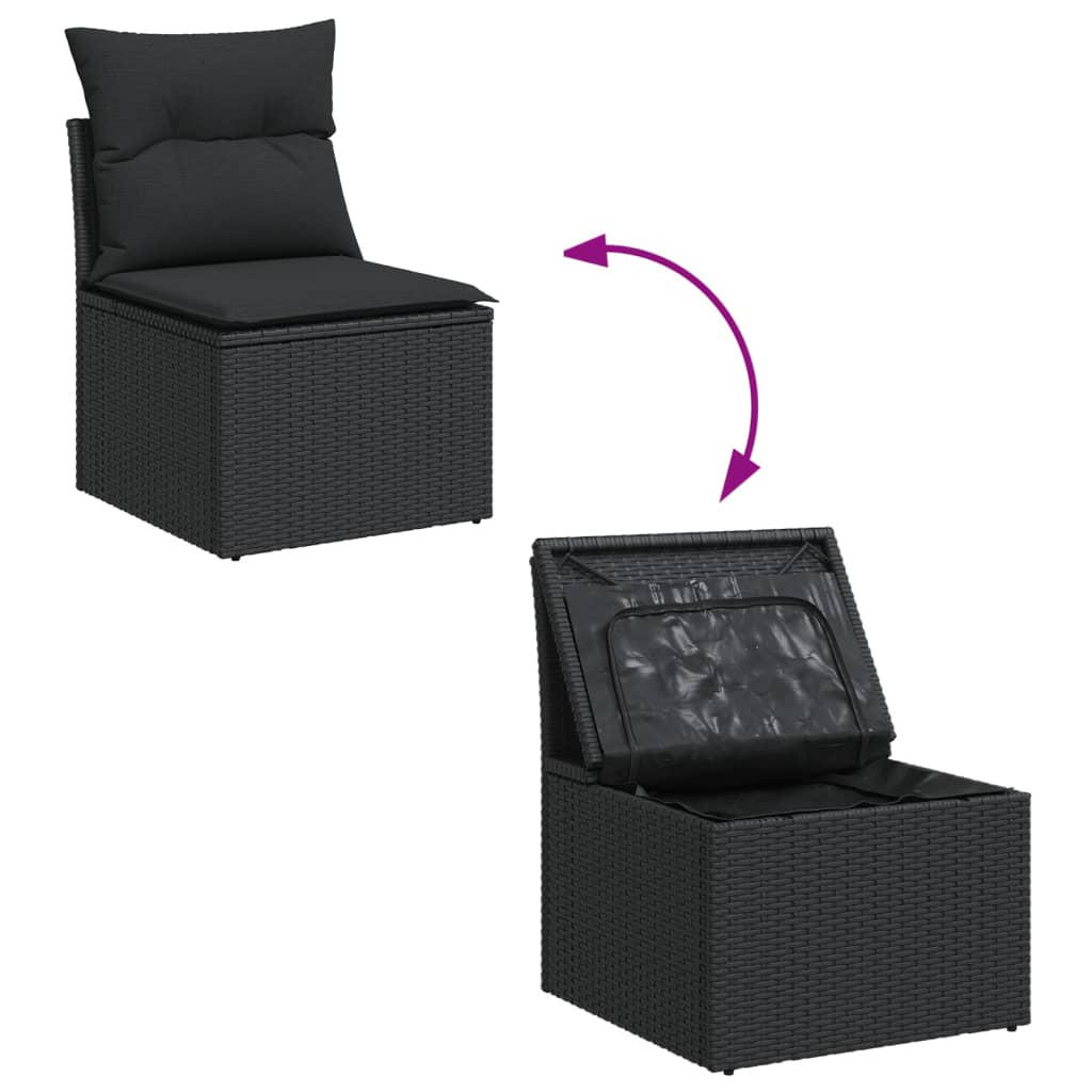 Gartensofas Set 8 Stücke und schwarze synthetische Rattankissen