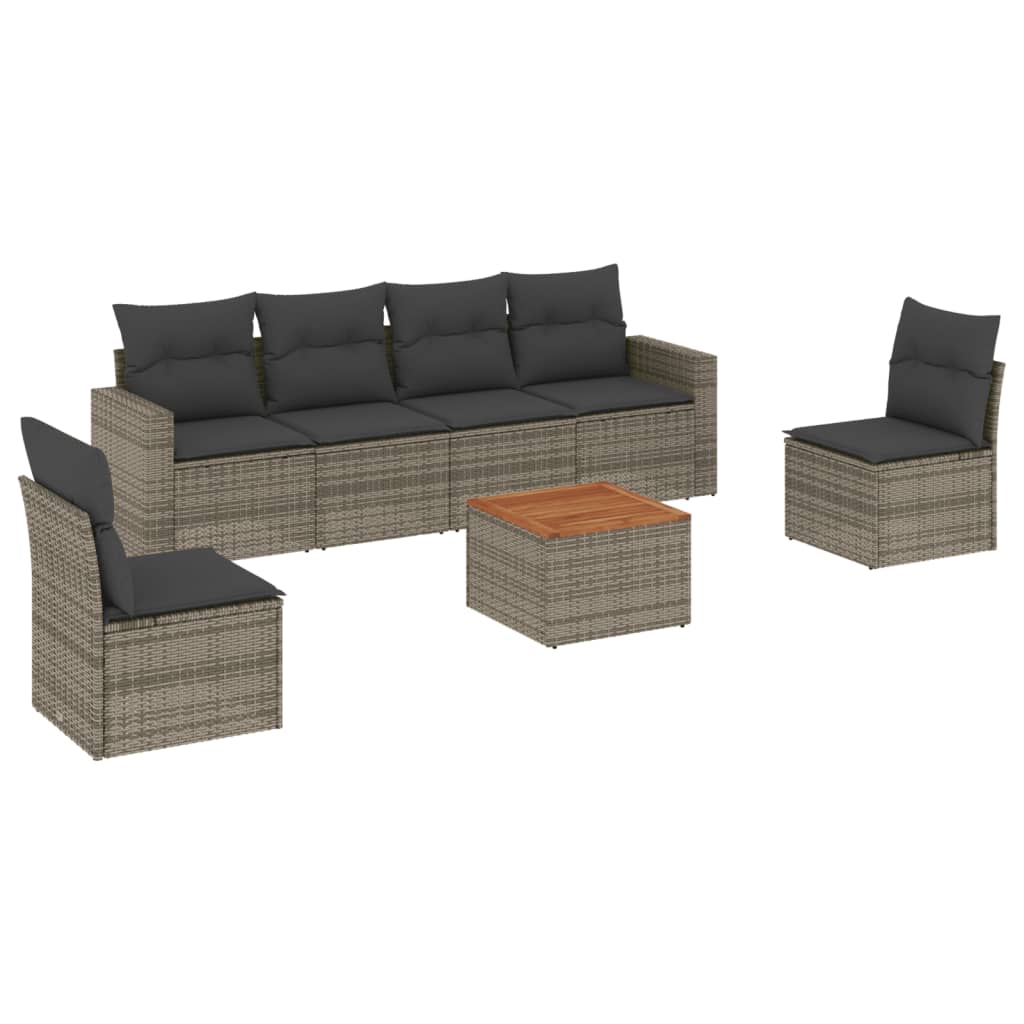 Garden Sofas Set 7 pieces with gray rattan cushions