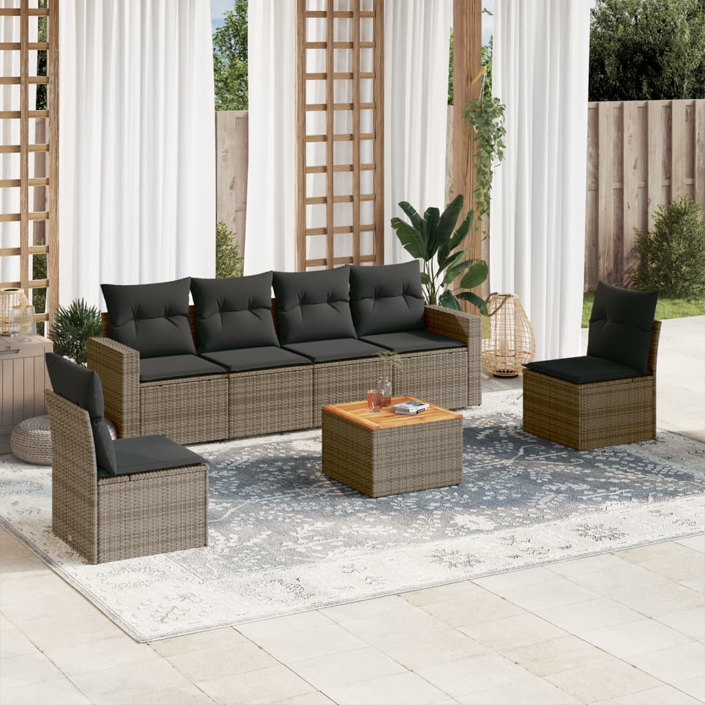 Garden Sofas Set 7 pieces with gray rattan cushions