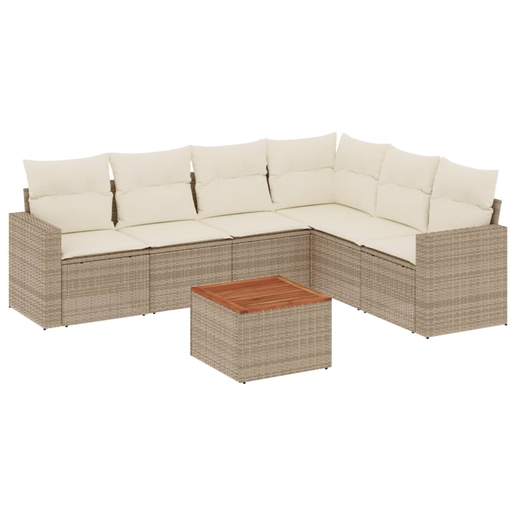 Set sofás de jardín 7 piezas y cojines ratán sintético beige V4427 Vetonek