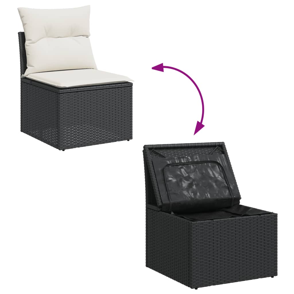 Gartensofas Set 8 Stücke und schwarze synthetische Rattankissen