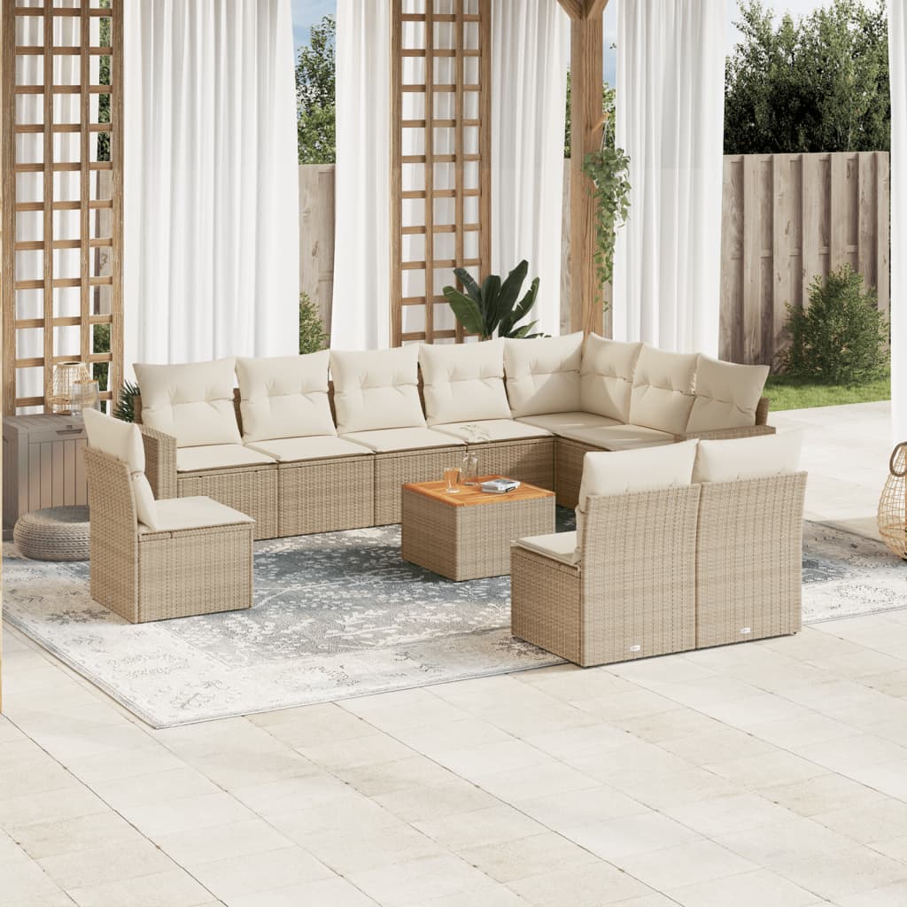 Set de sofás de jardín 11pzas con cojines ratán sintético beige