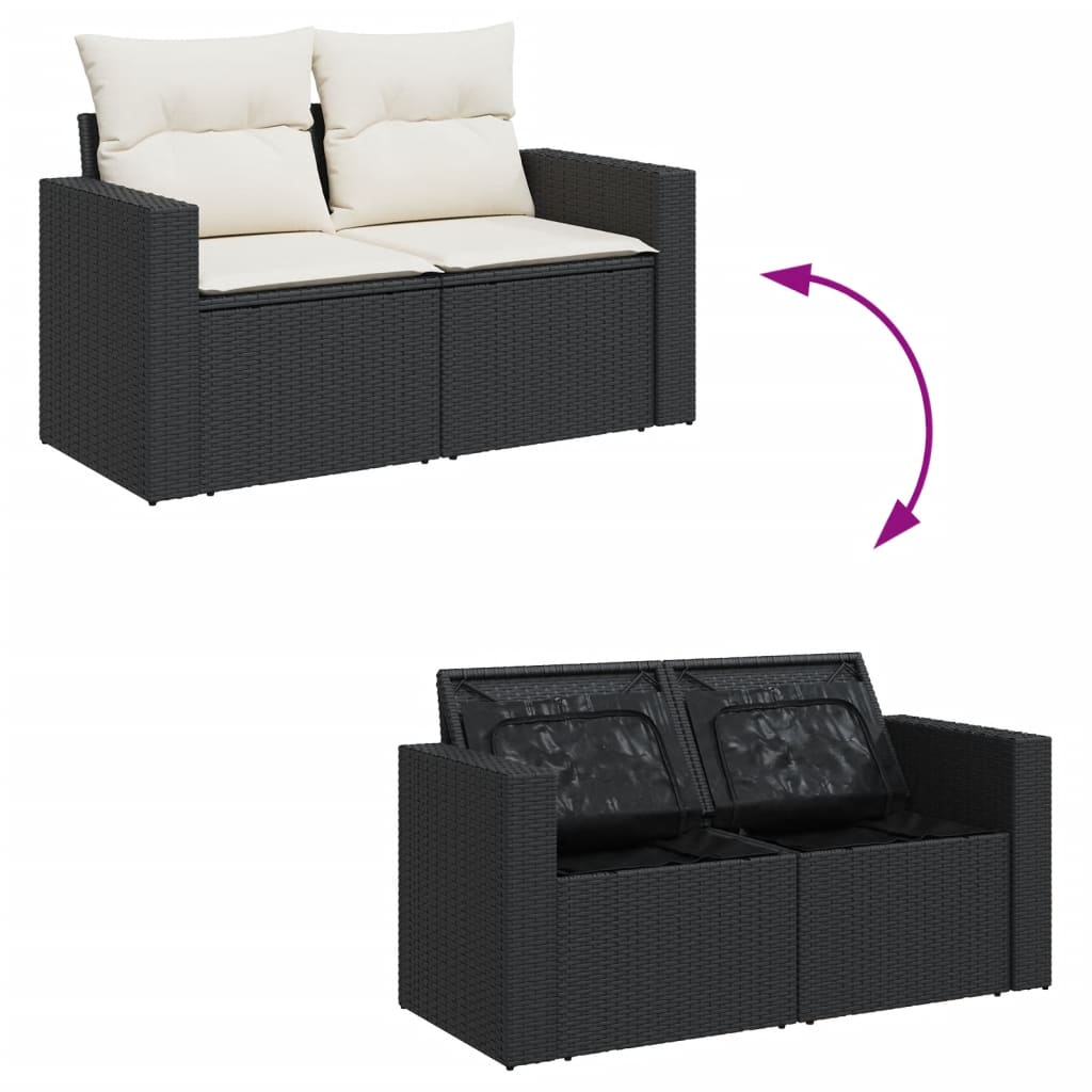 Gartensofas Set 8 Stücke und schwarze synthetische Rattankissen