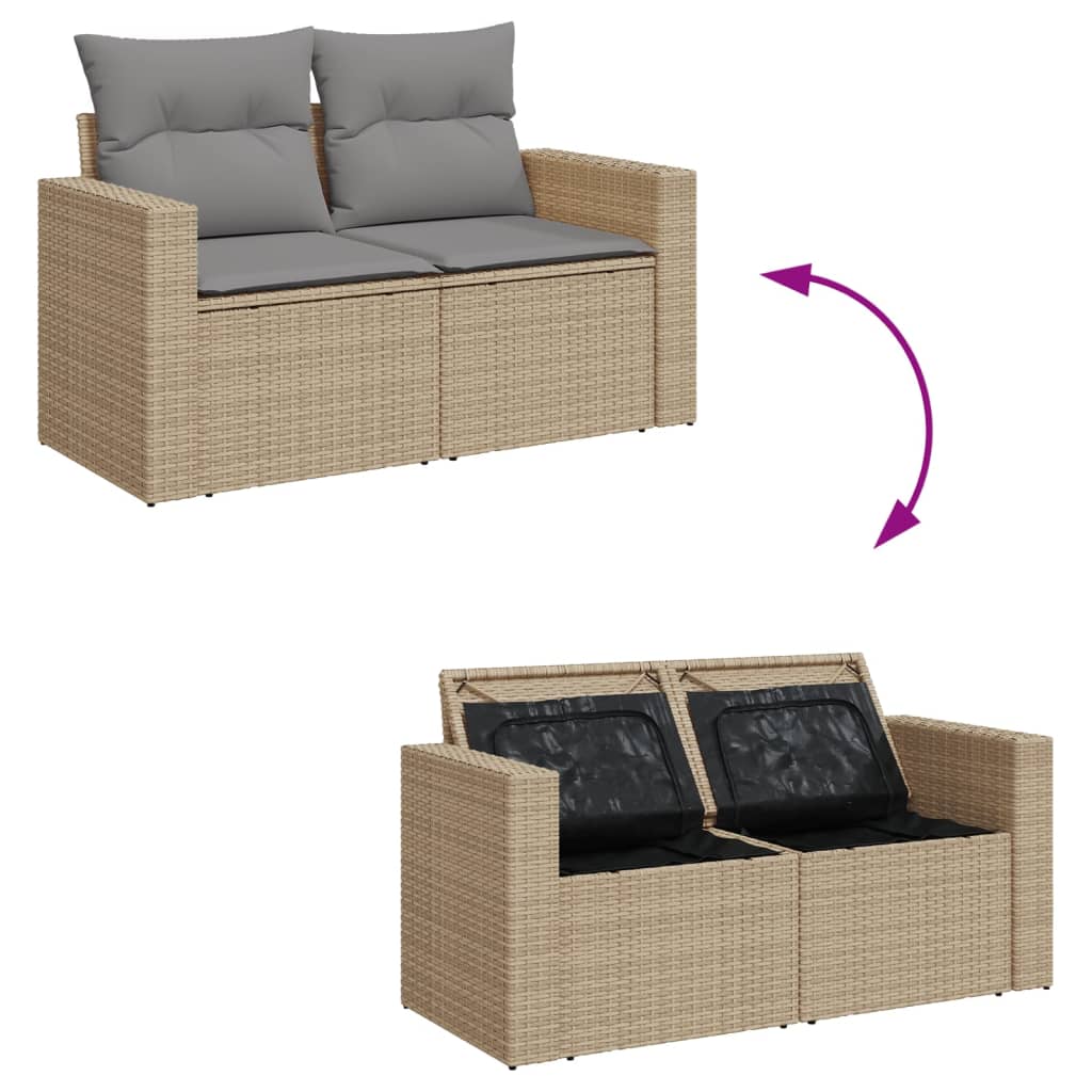 Sofás de jardim conjunto com almofadas 9 pcs ratán pe beige mix