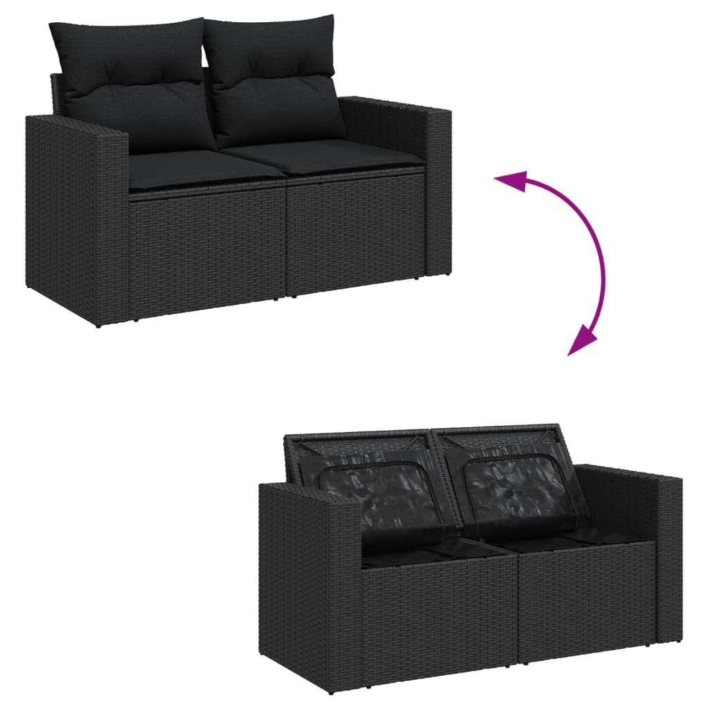 Garden sofas set 10 pcs cushions synthetic black