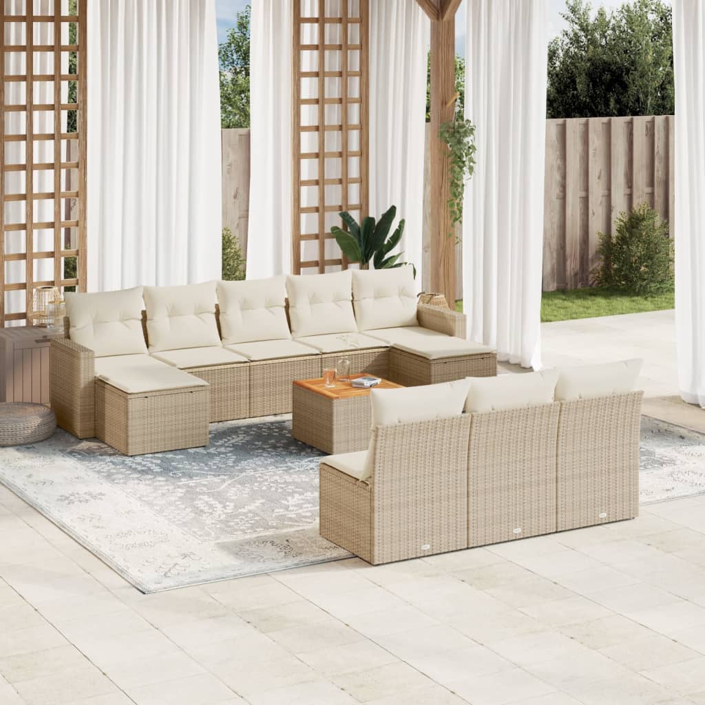 Vetonek Set de sofás de jardín 11pzas con cojines ratán sintético beige