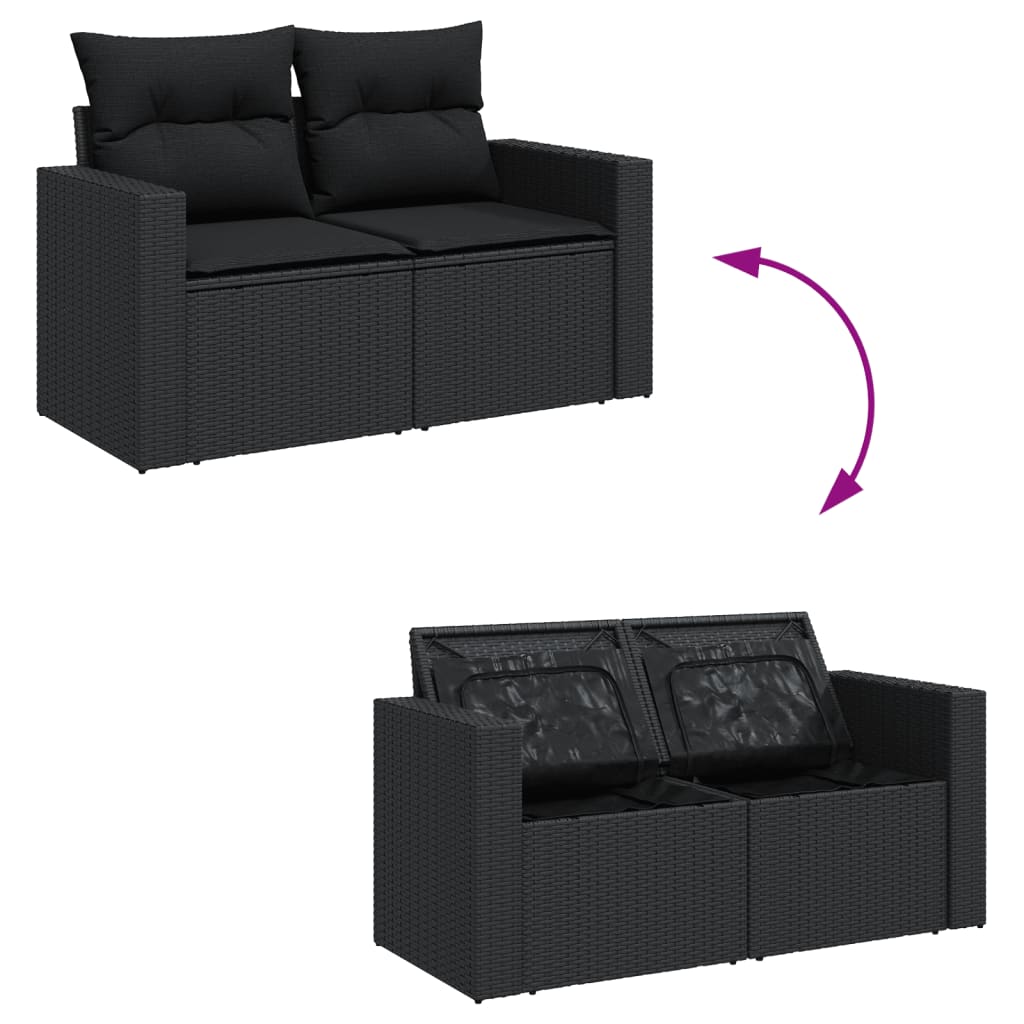 Garden sofas set 14 pcs with black synthetic rattan cushions