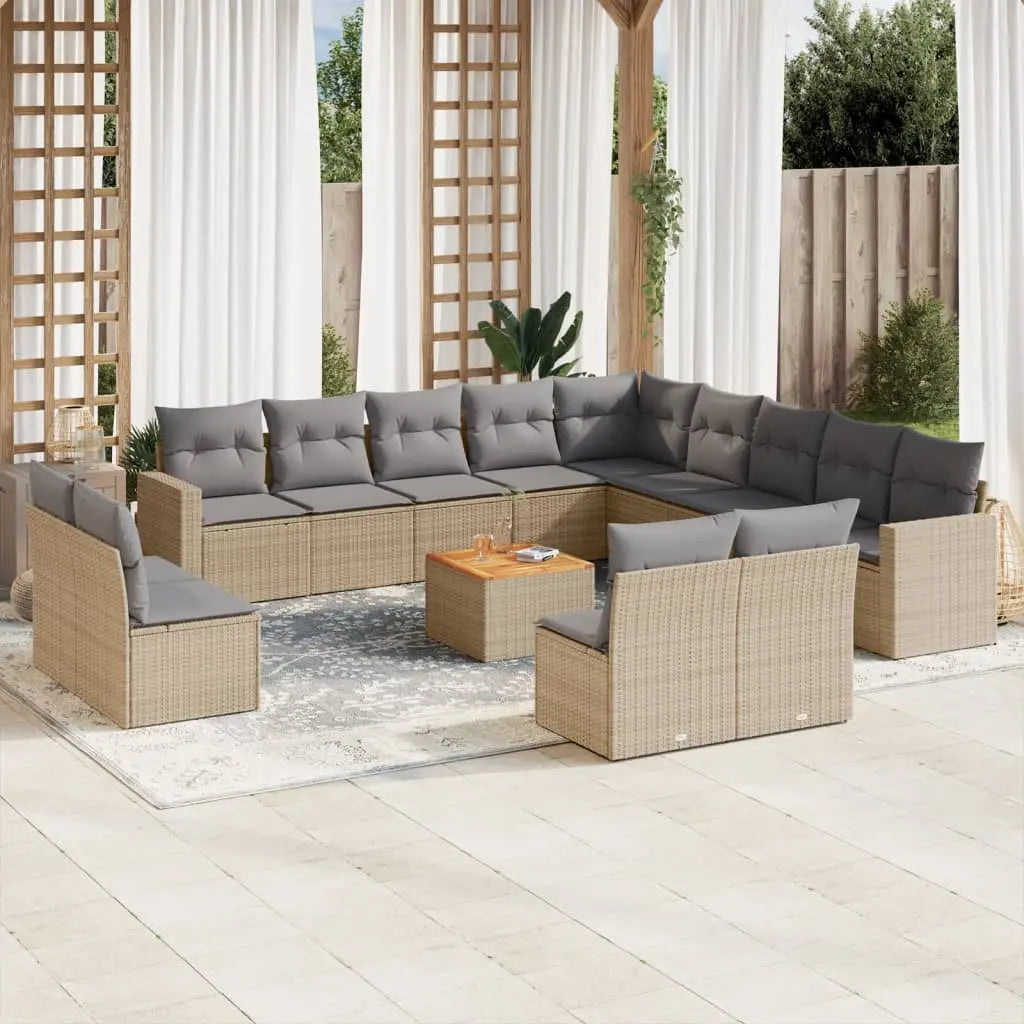 Vetonek Set sofás jardín 14 pzas y cojines ratán sintético beige mezcla