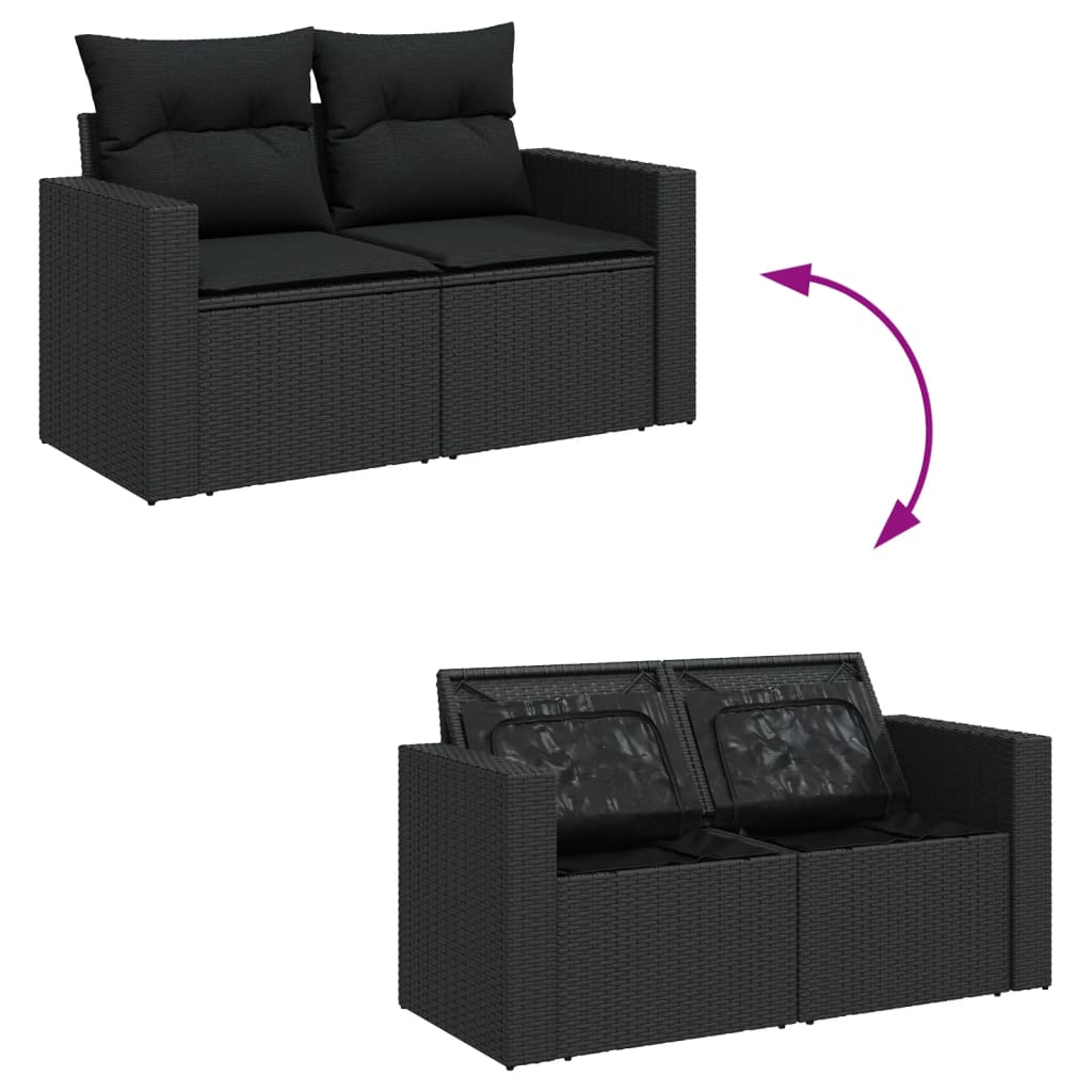 Gartensofas Set 14 Stcs mit schwarzen synthetischen Rattan -Kissen