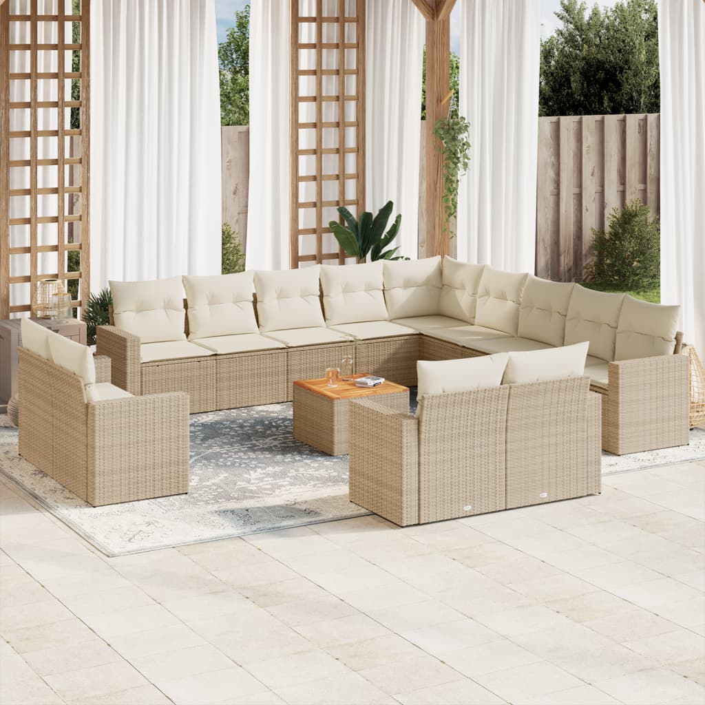 Vetonek Set sofás de jardín 14 pzas con cojines ratán sintético beige