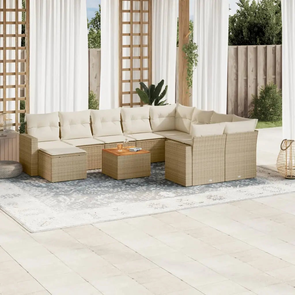 Vetonek Set de sofás de jardín 11pzas con cojines ratán sintético beige