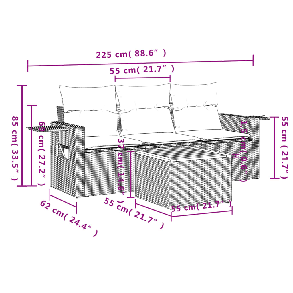 Sofàs Garden 4 PCS amb coixins V63 negres sintètics negres