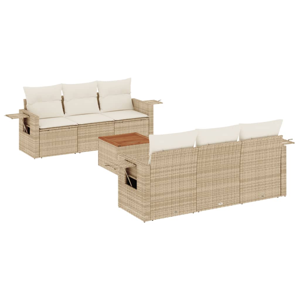 Set sofás de jardín 7 piezas y cojines ratán sintético beige