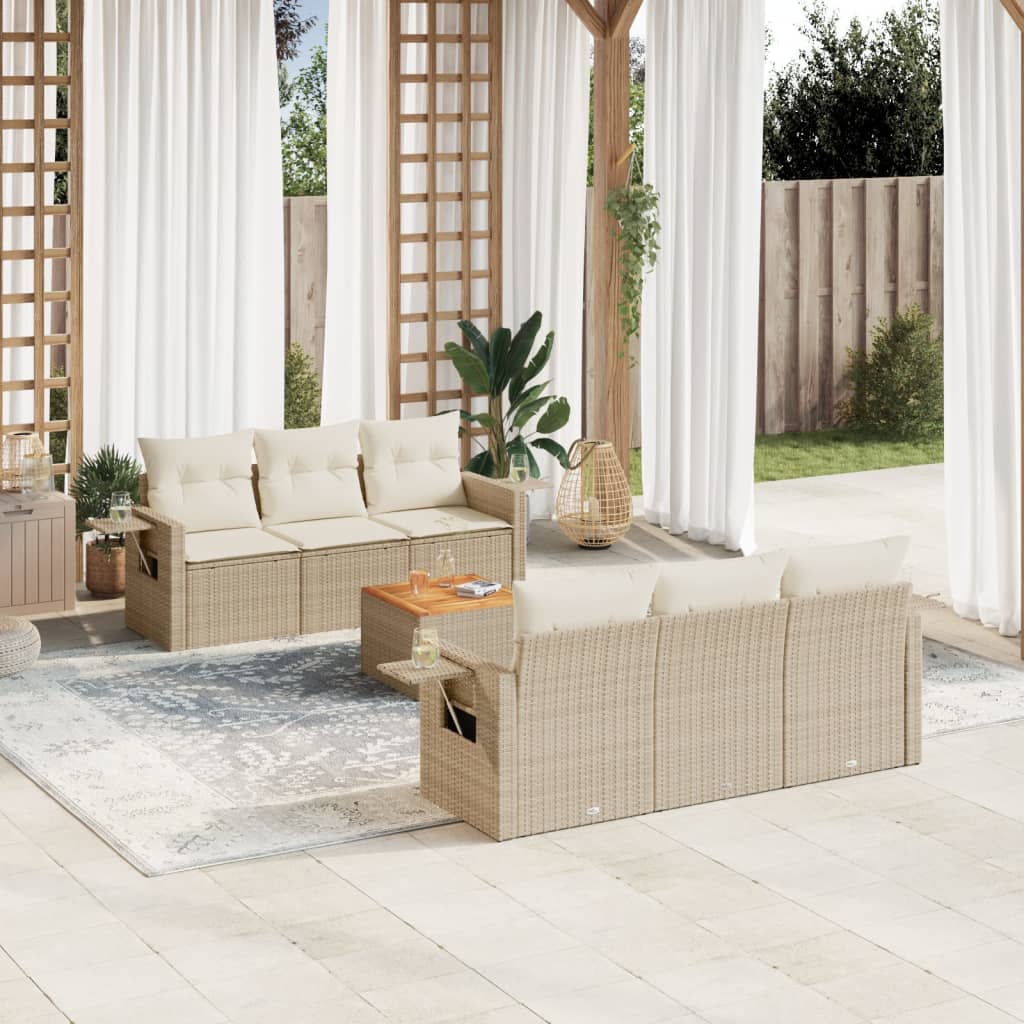 Vetonek Set sofás de jardín 7 piezas y cojines ratán sintético beige